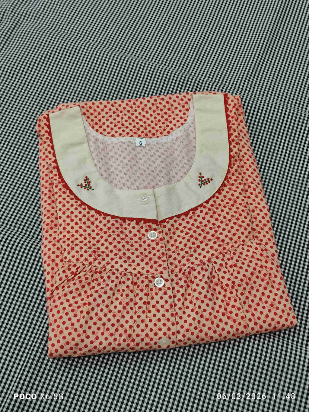 Cotton Pleated, With Pockets, Half Open Small Printed Nighty