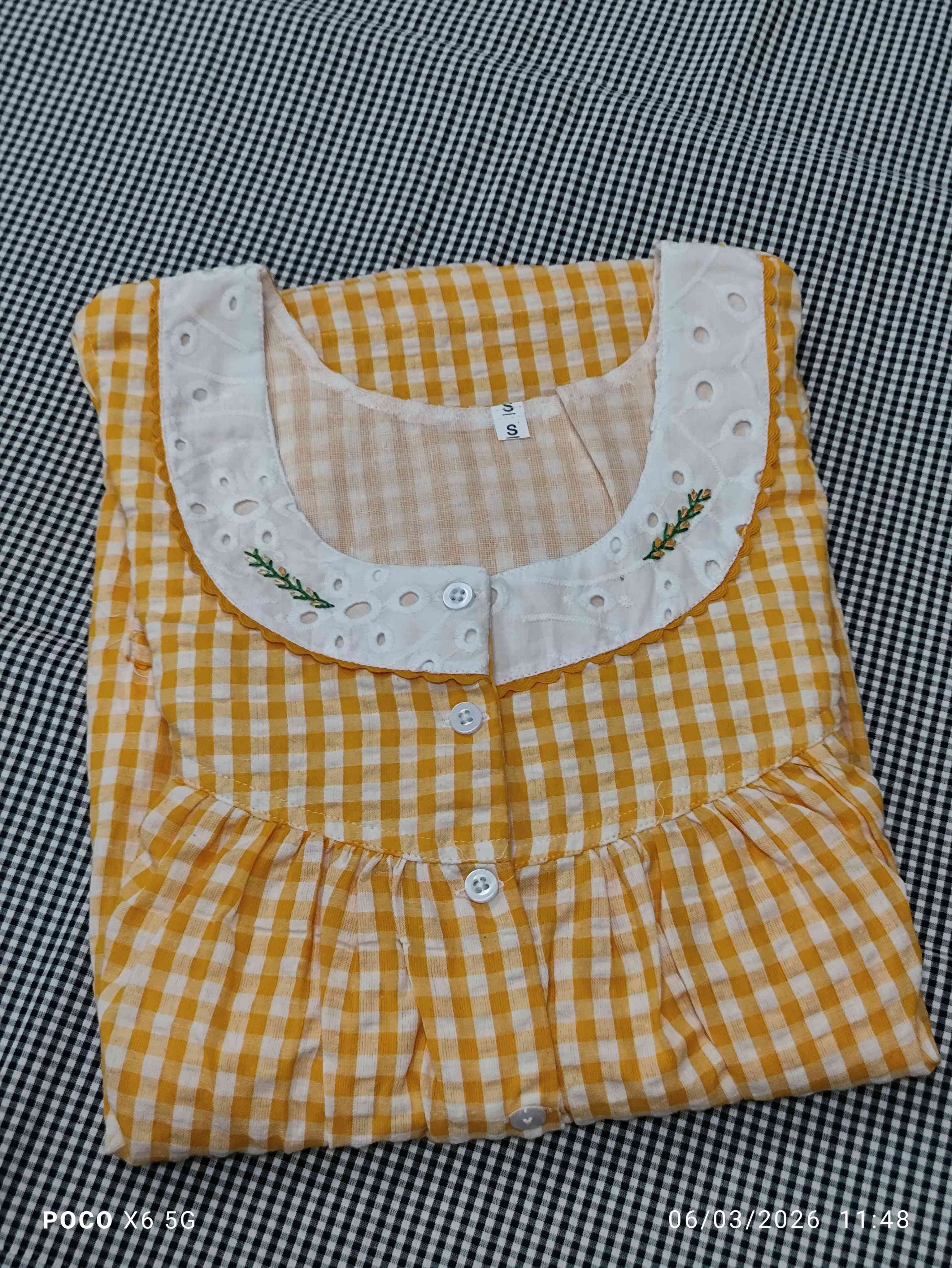 Soft Cotton Pleated, With Pockets, Half Open Small Printed Nighty
