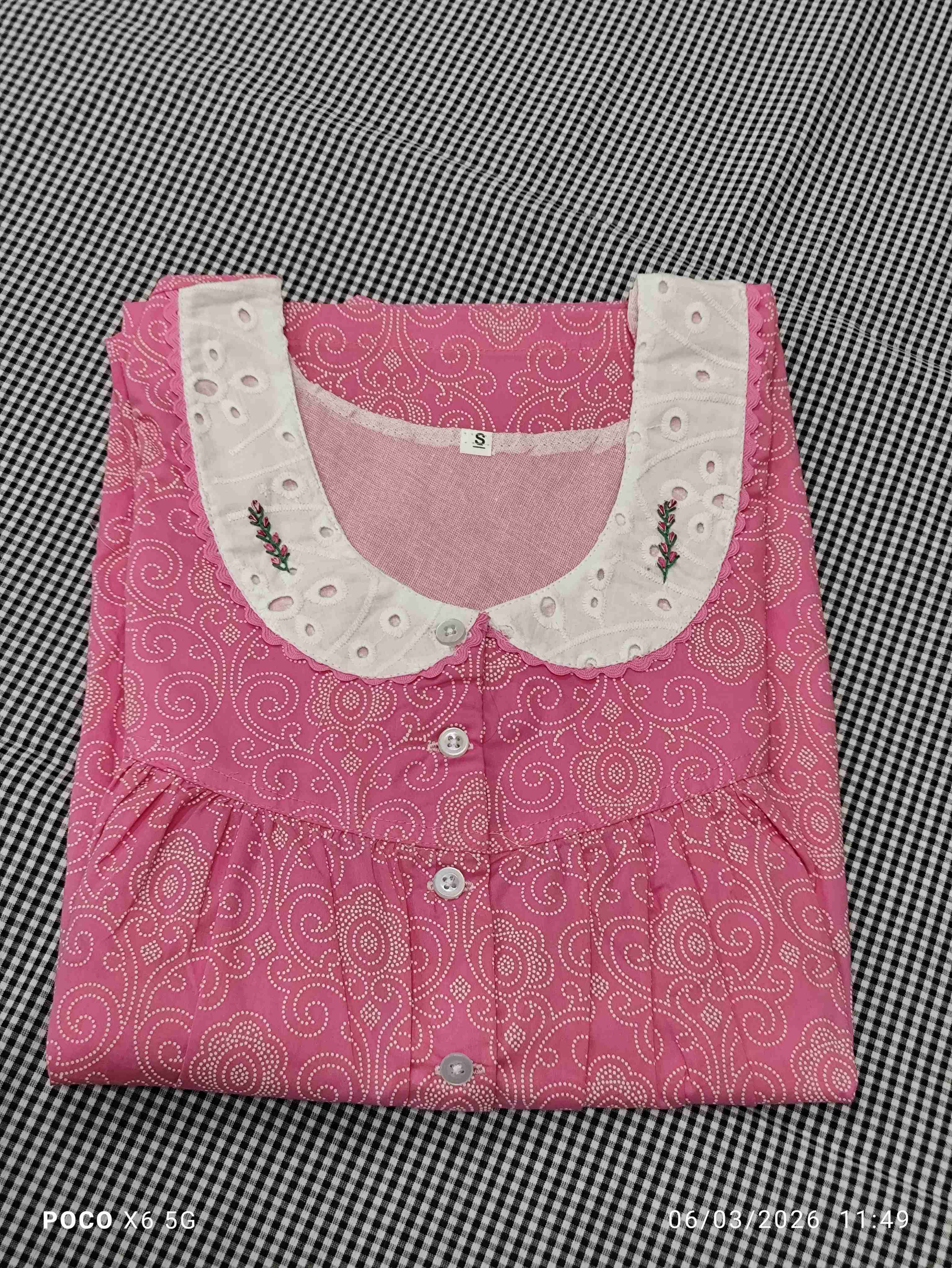 Cotton Pleated, With Pockets, Half Open Small Printed Nighty