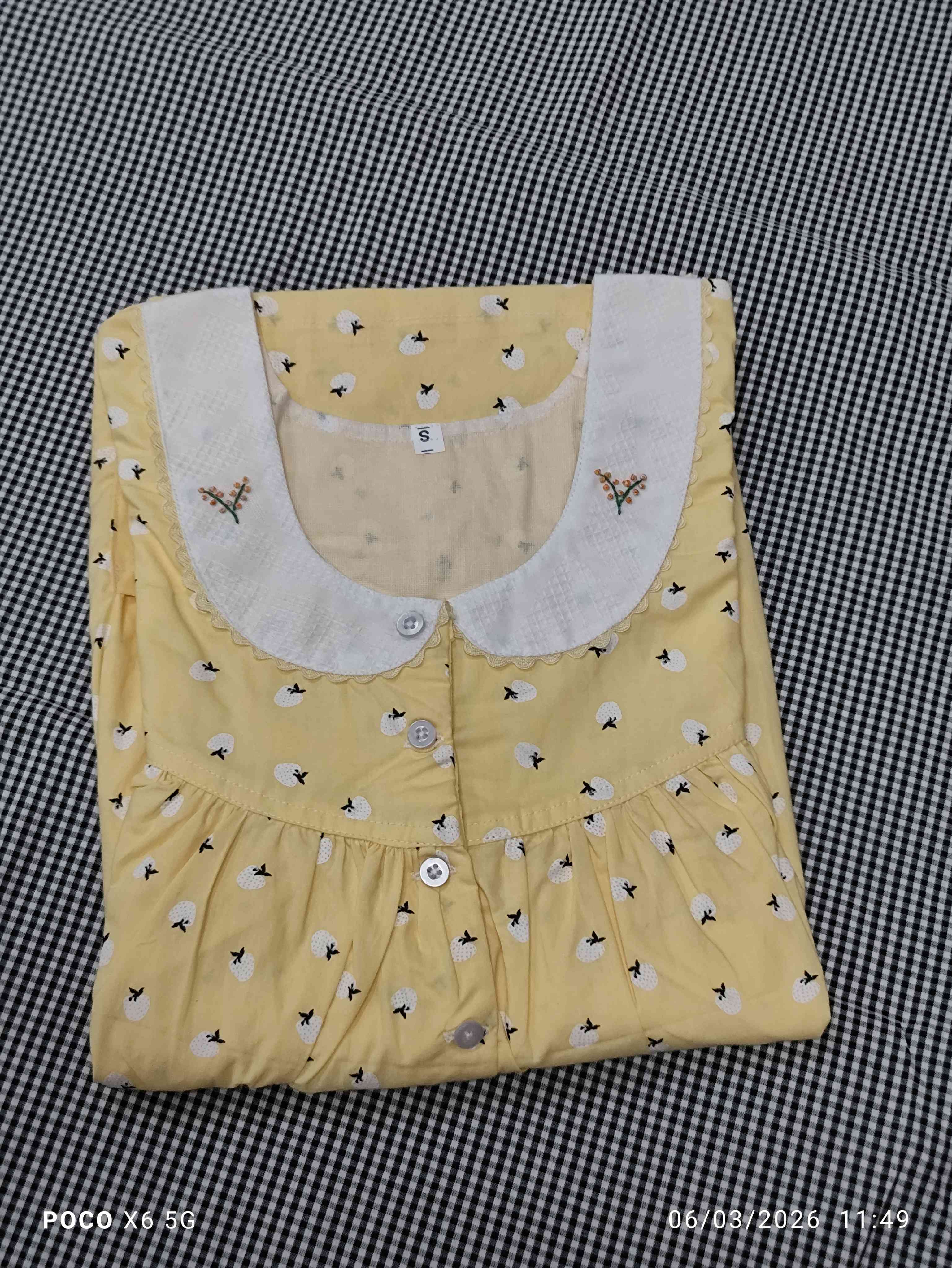 Cotton Pleated, With Pockets, Half Open Small Printed Nighty