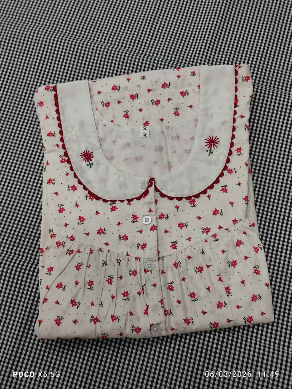 Cotton Pleated, With Pockets, Half Open Small Printed Nighty