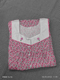 Cotton Pleated, With Pockets, Half Open Small Printed Nighty