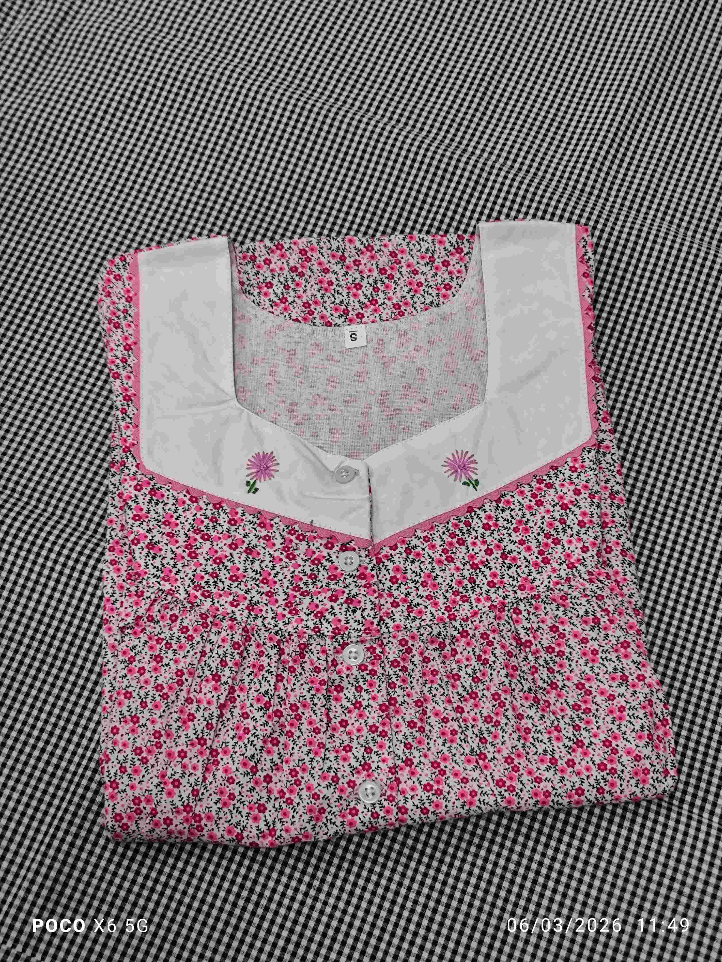 Cotton Pleated, With Pockets, Half Open Small Printed Nighty