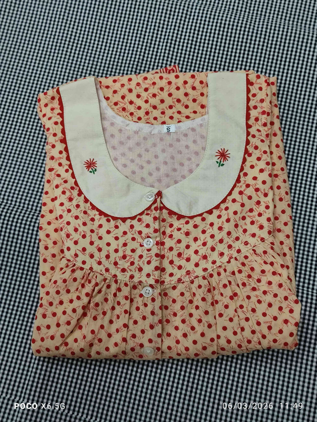 Cotton Pleated, With Pockets, Half Open Small Printed Nighty