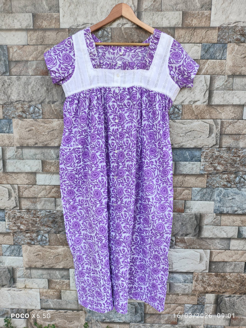 Cotton Pleated, With Pockets, Back A-line, Full Open, Side elastic Medium Printed Maternity Wear