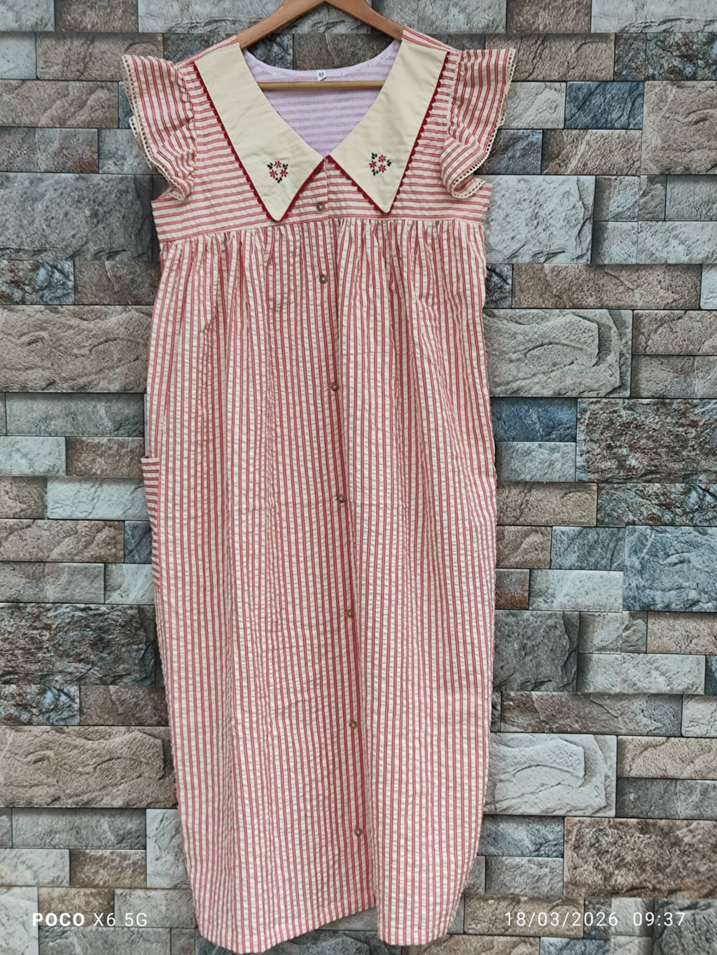 Cotton Pleated, With Pockets, Back A-line, Sleeveless, Full Open, Side elastic Medium Printed Frock Nighty