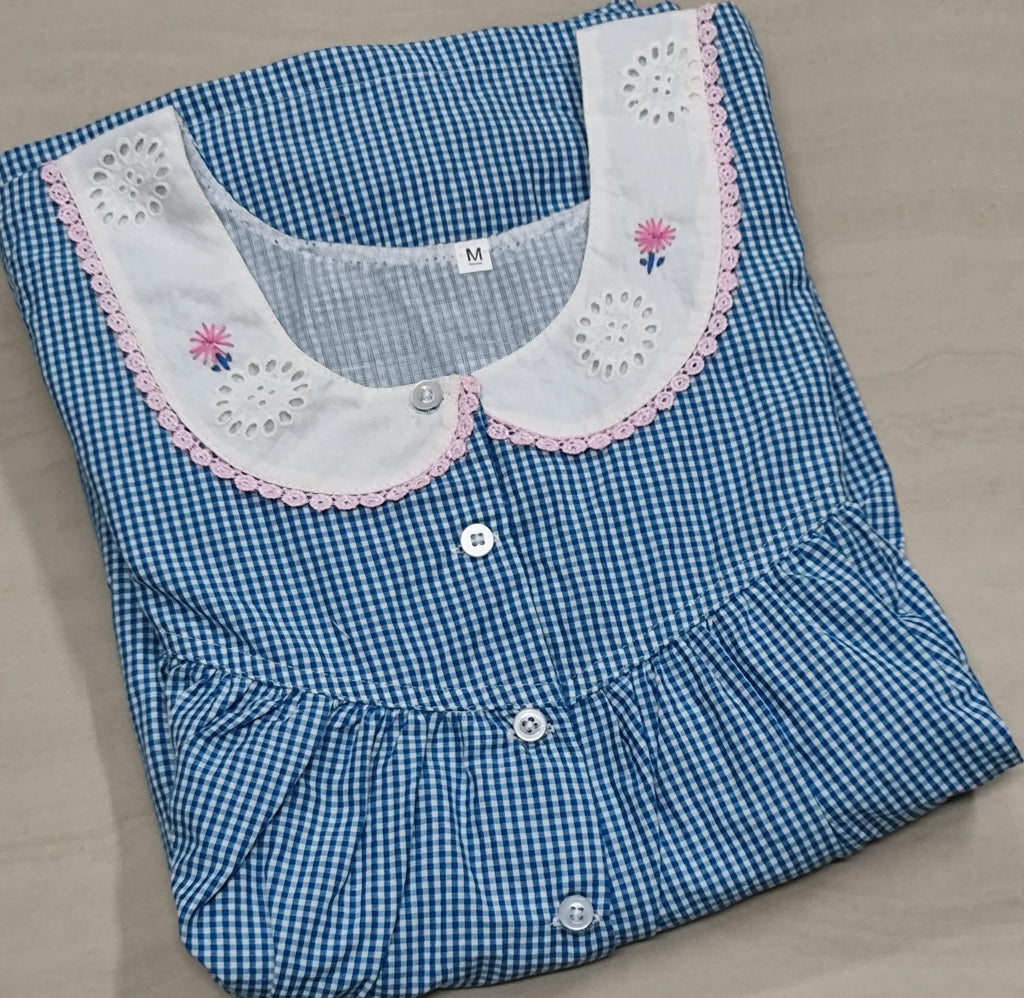 Cotton Pleated, With Pockets, Half Open Medium Printed Nighty