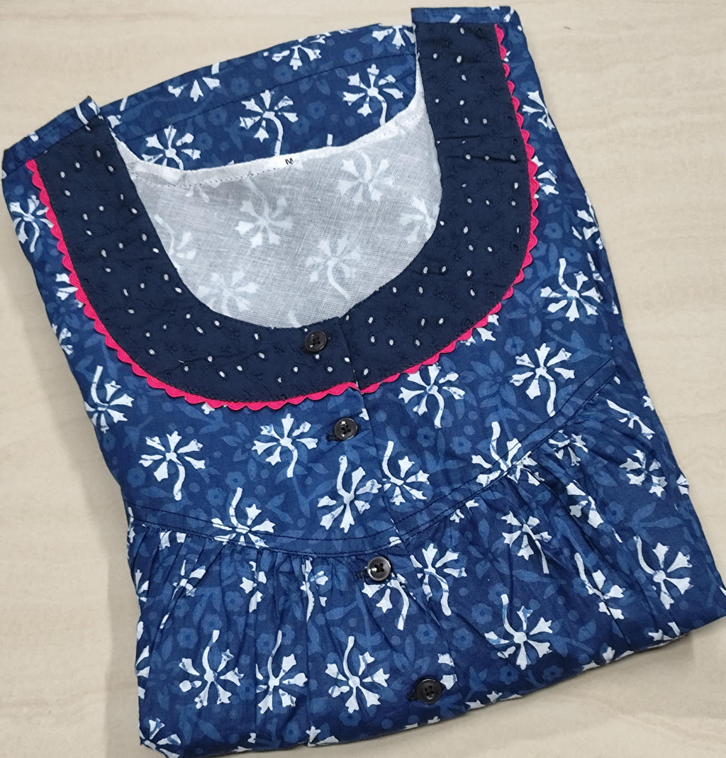 Cotton Pleated, With Pockets, Half Open Medium Printed Nighty