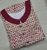 Cotton Pleated, With Pockets, Half Open Medium Printed Nighty