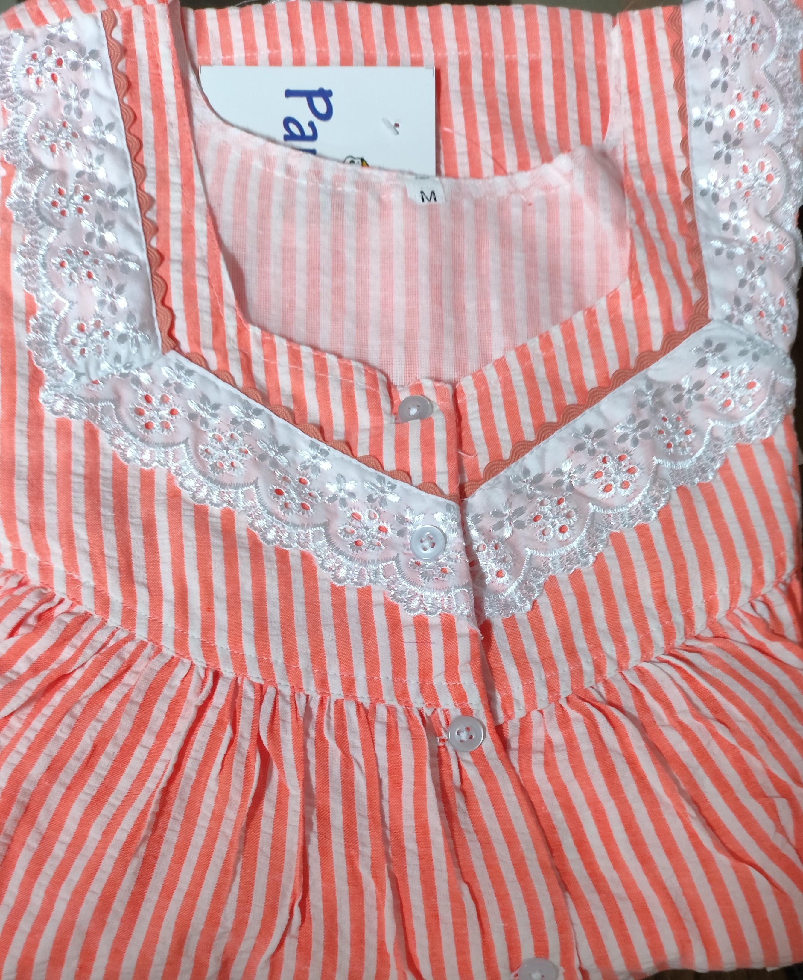 Cotton Pleated, With Pockets, Half Open Medium Printed Nighty
