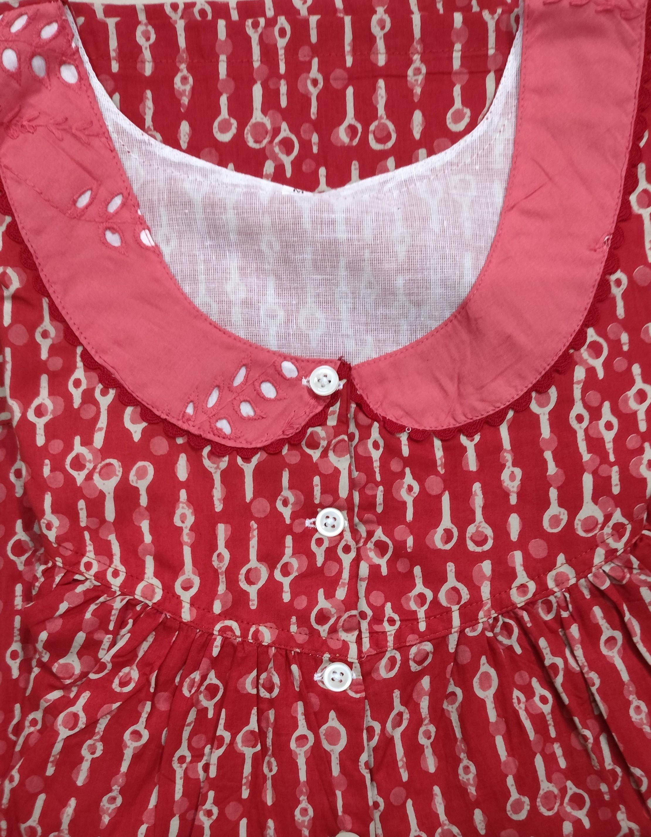 Cotton Pleated, With Pockets, Half Open Medium Printed Nighty