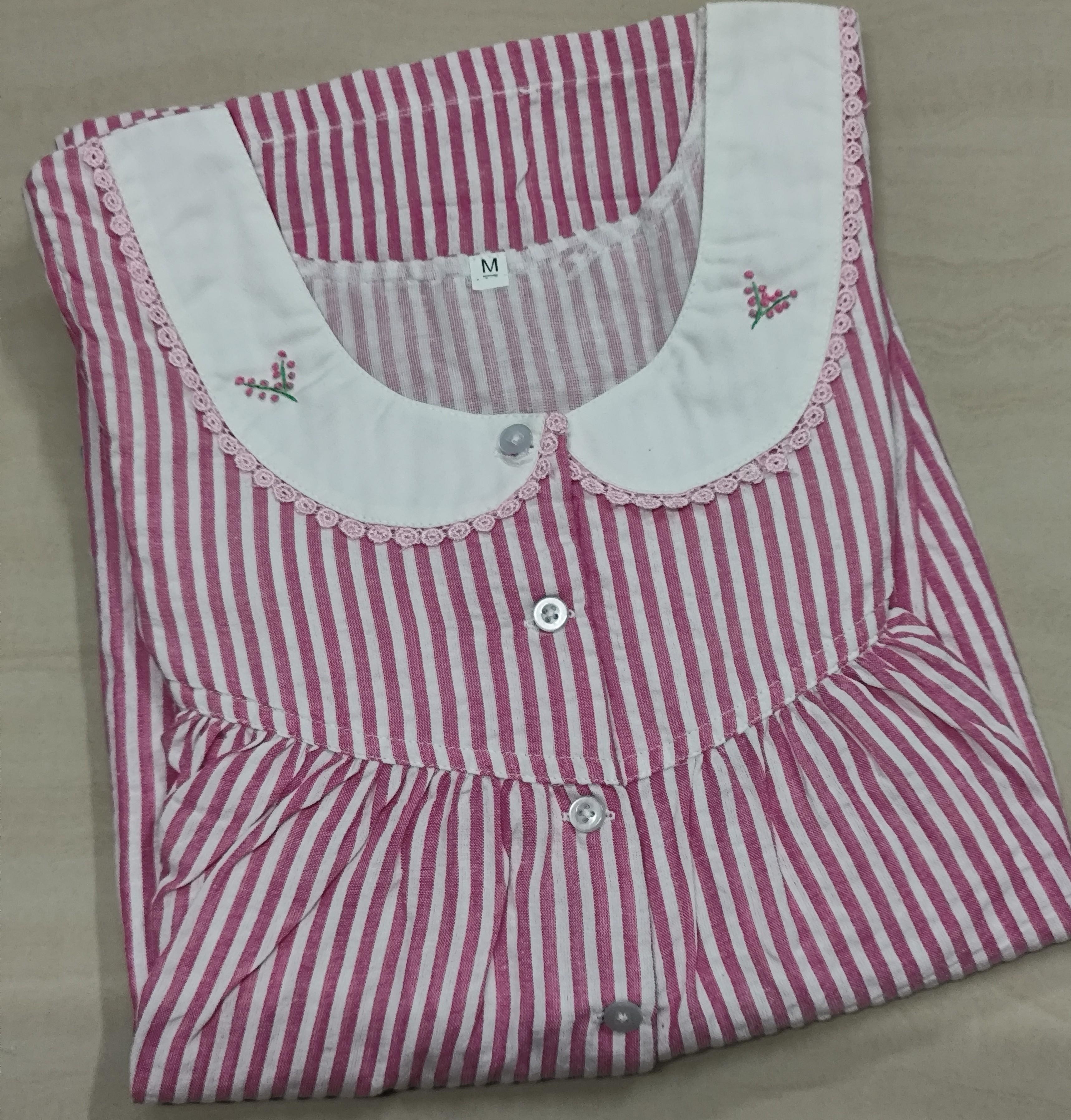 Cotton Pleated, With Pockets, Half Open Medium Printed Nighty