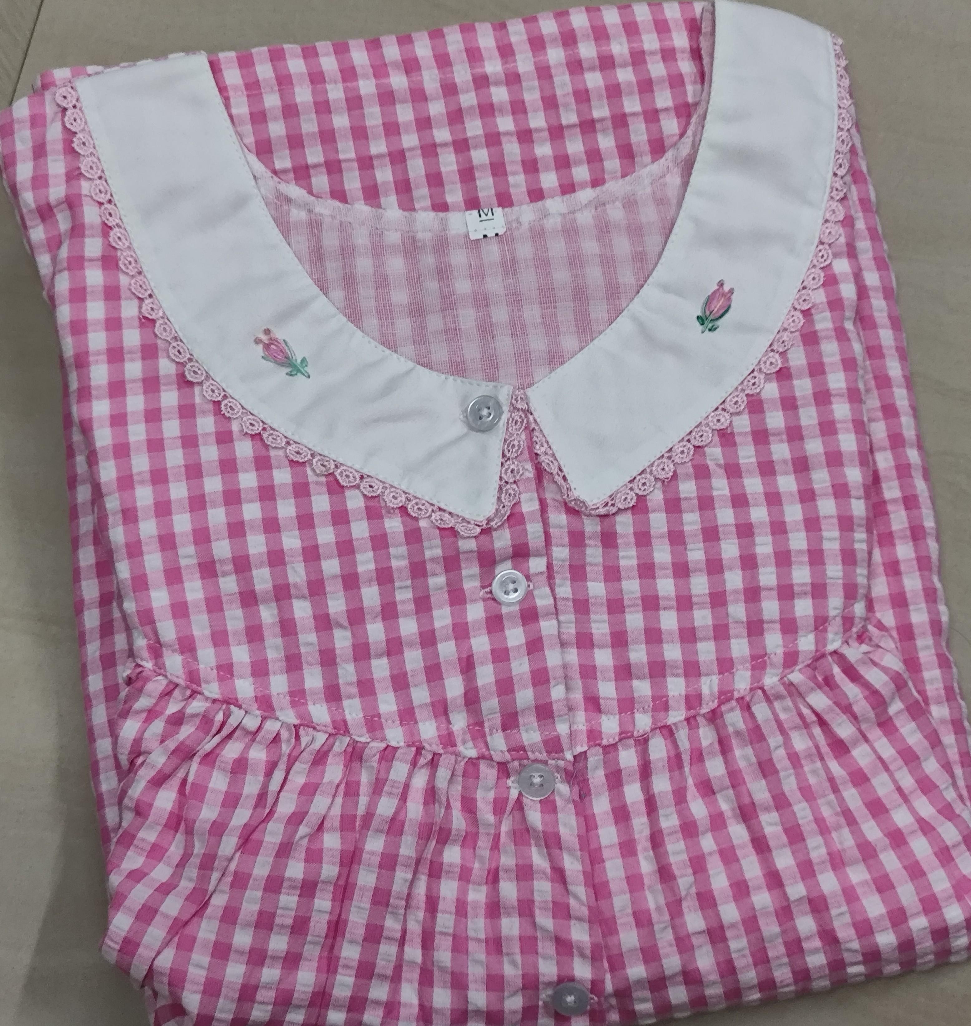 Cotton Pleated, With Pockets, Half Open Medium Printed Nighty