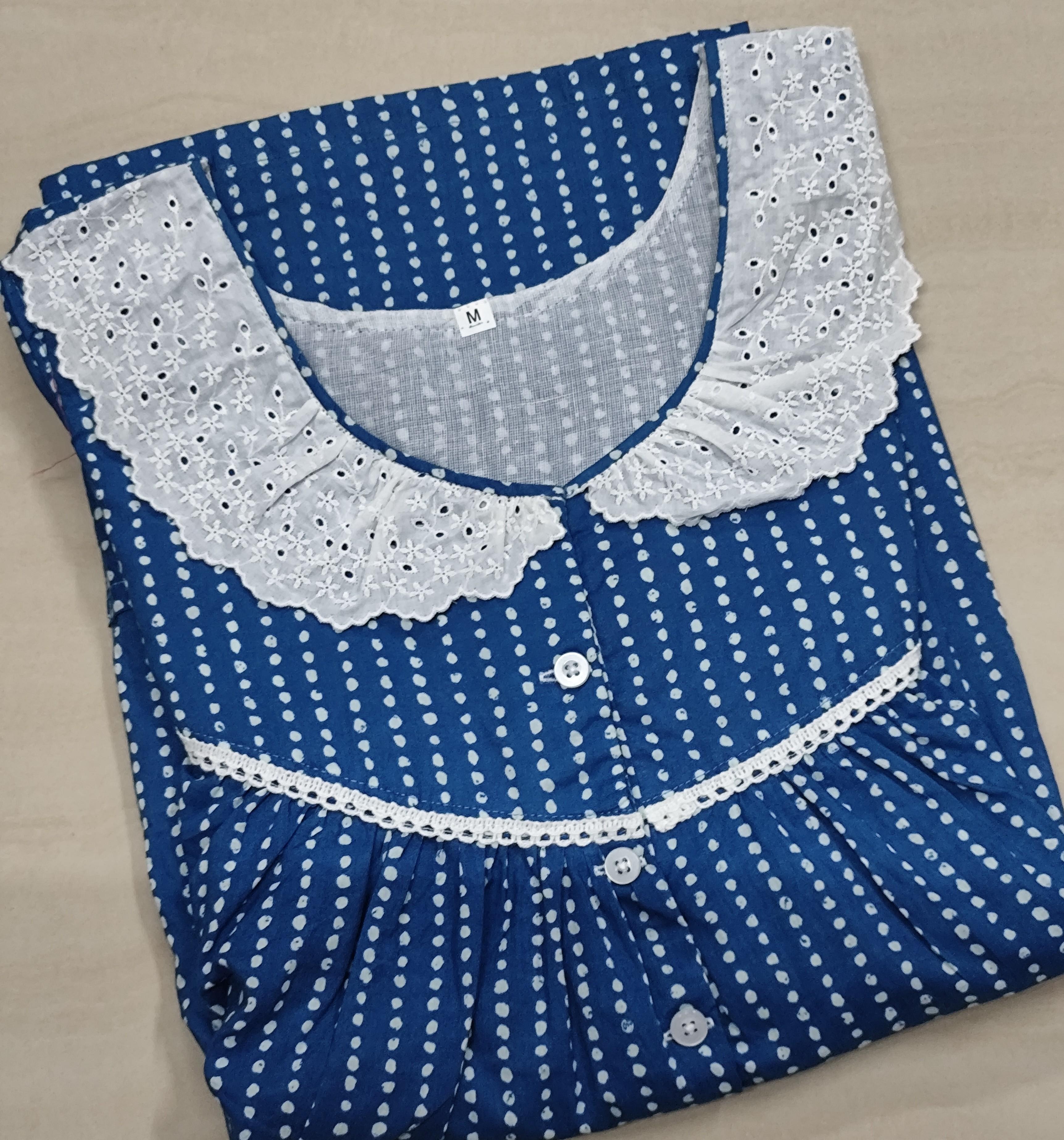 Soft Cotton Pleated, With Pockets, Half Open Medium Printed Nighty