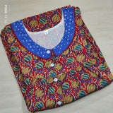 Soft Cotton Pleated, With Pockets, Half Open Small Printed Nighty