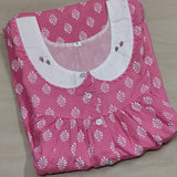 Soft Cotton Pleated, With Pockets, Half Open Small Printed Nighty