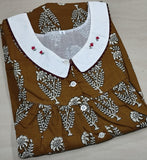 Soft Cotton Pleated, With Pockets, Half Open Small Printed Nighty
