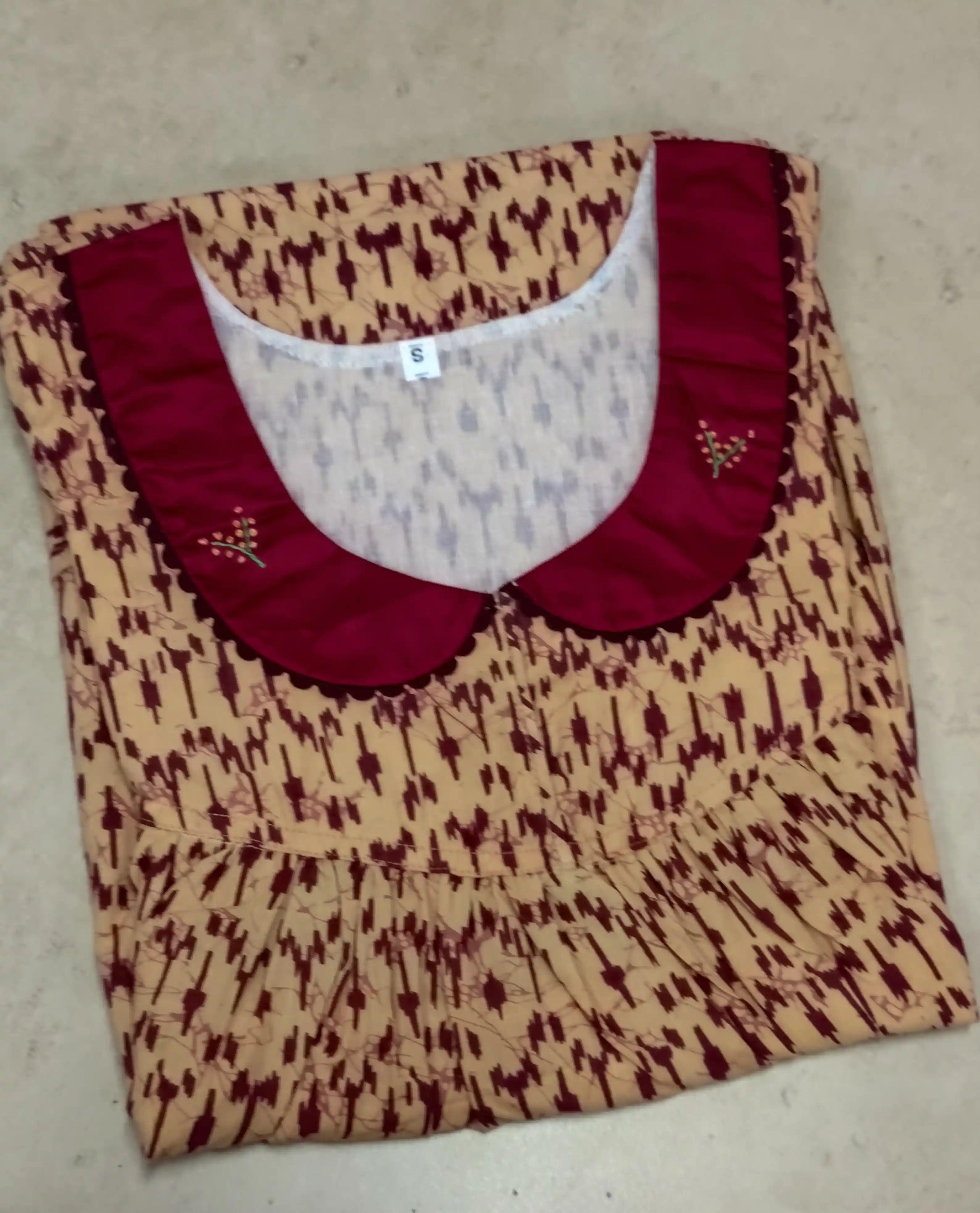 Cotton Pleated, With Pockets, No Open Small Printed Nighty