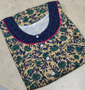 Cotton Pleated, With Pockets, Half Open Small Printed Nighty