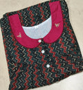 Cotton Pleated, With Pockets, Half Open Small Printed Nighty