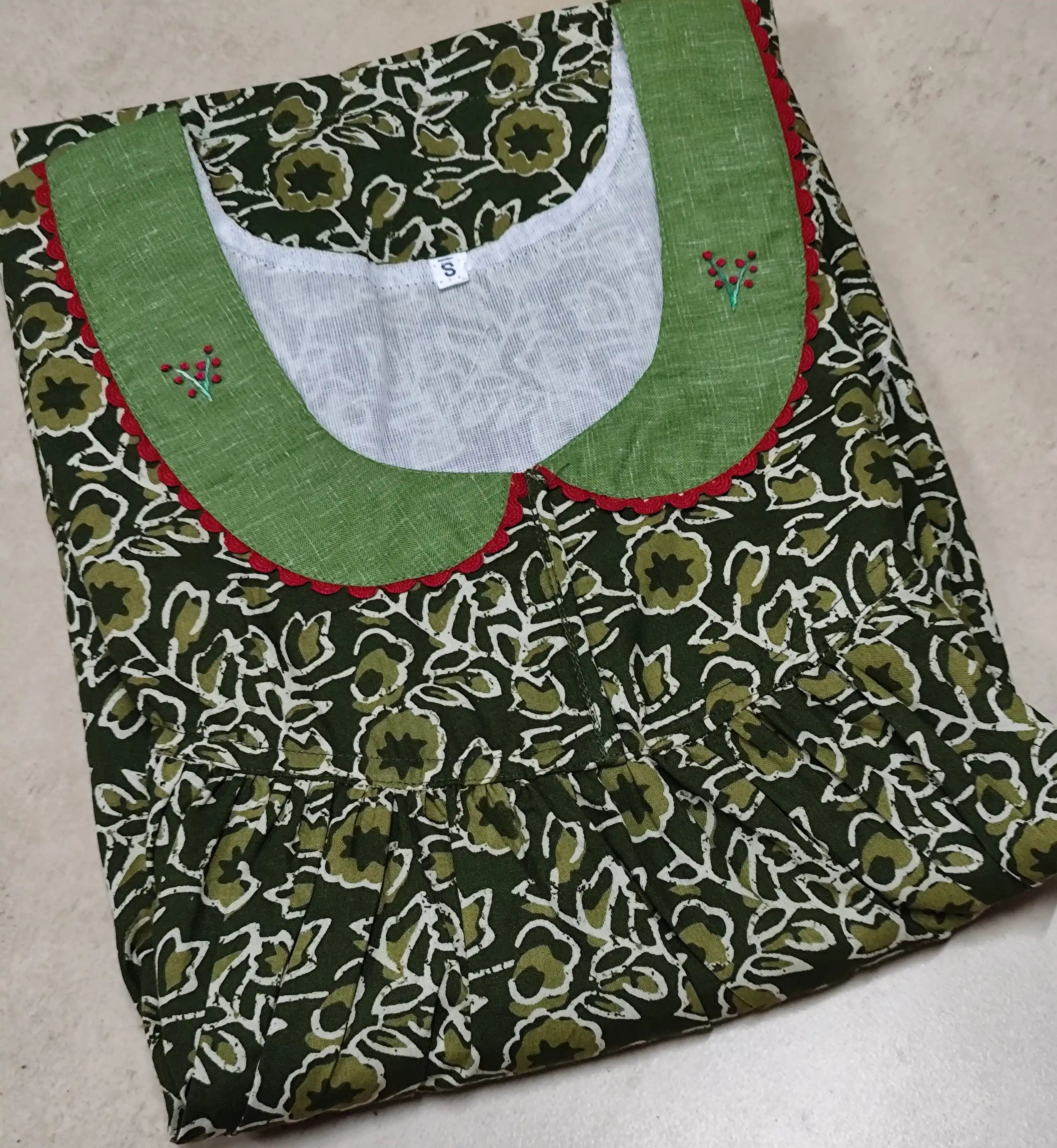 Cotton Pleated, With Pockets, Half Open Small Printed Nighty