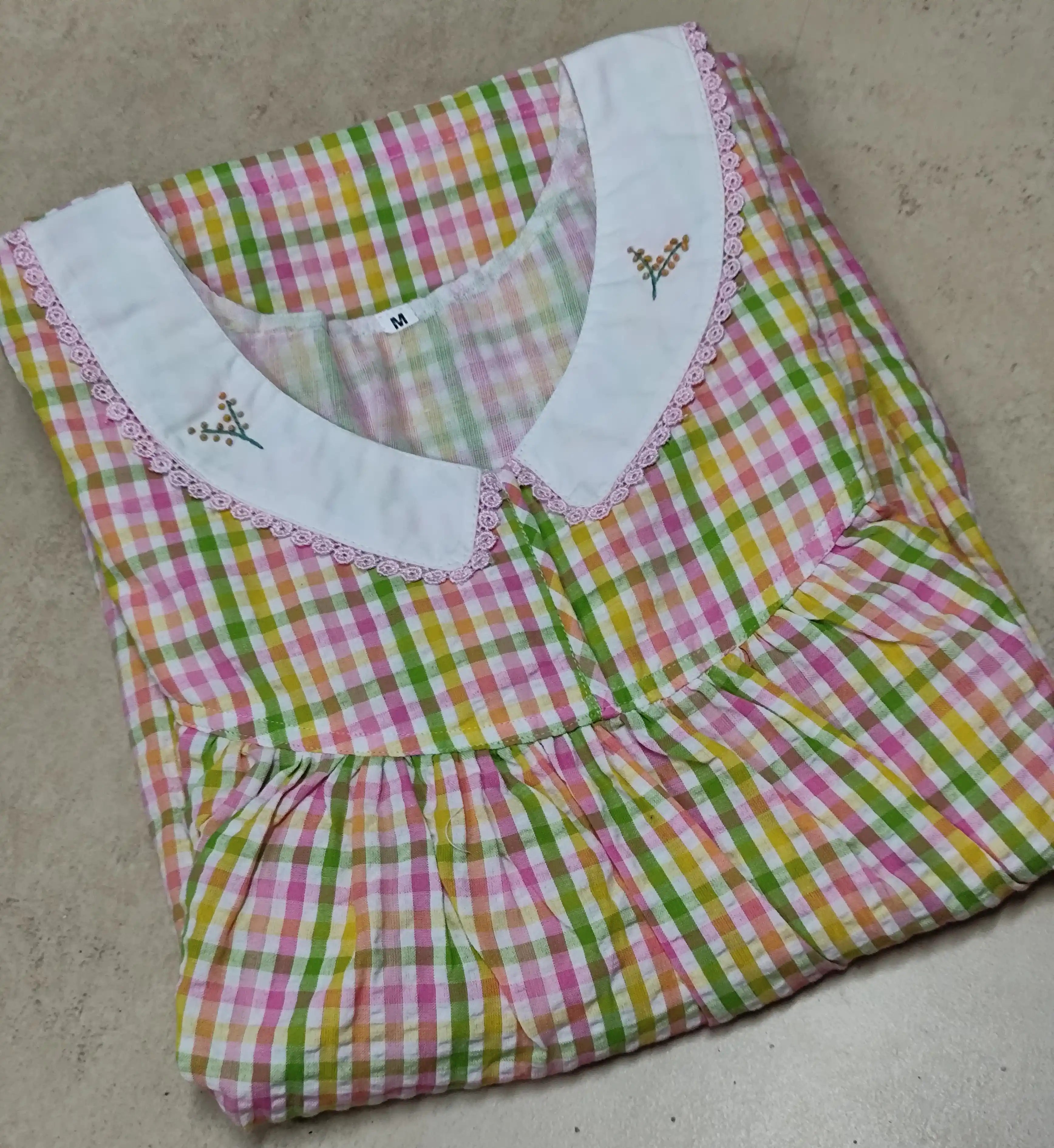 Cotton Pleated, With Pockets, No Open Medium Printed Nighty