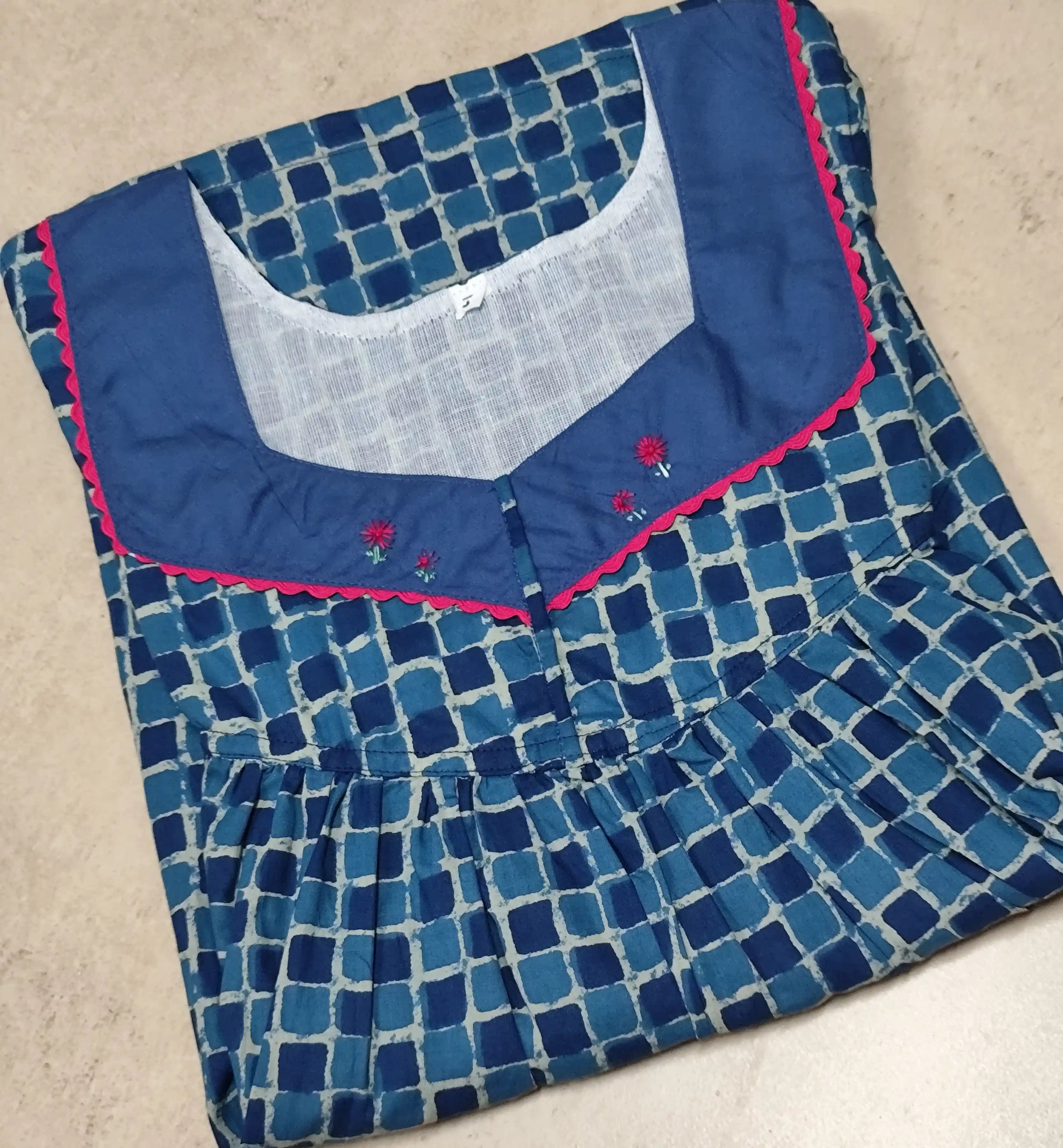 Cotton Pleated, With Pockets, No Open Small Printed Nighty
