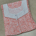Cotton Pleated, With Pockets, Half Open Small Printed Nighty