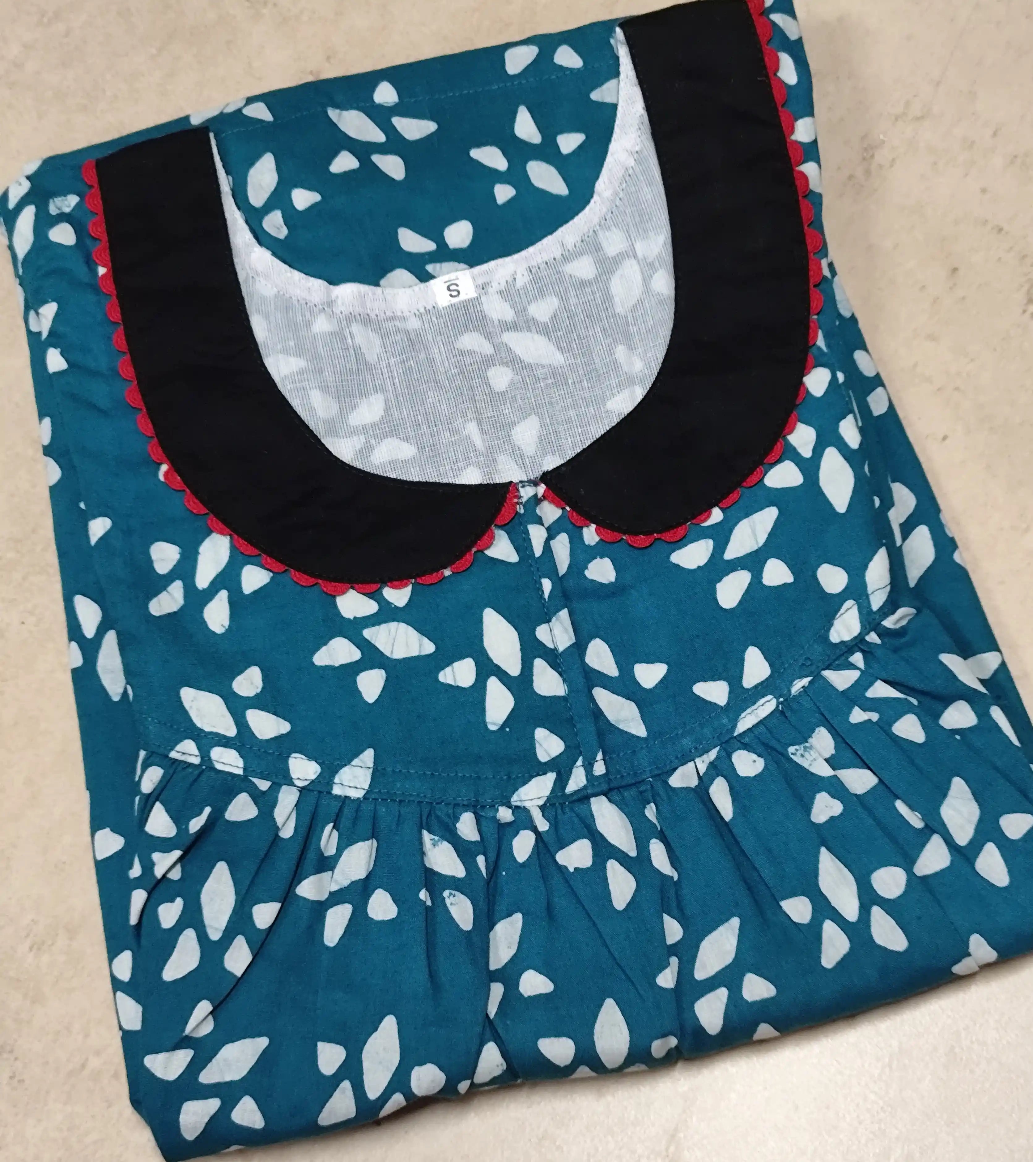 Cotton Pleated, With Pockets, No Open Small Printed Nighty