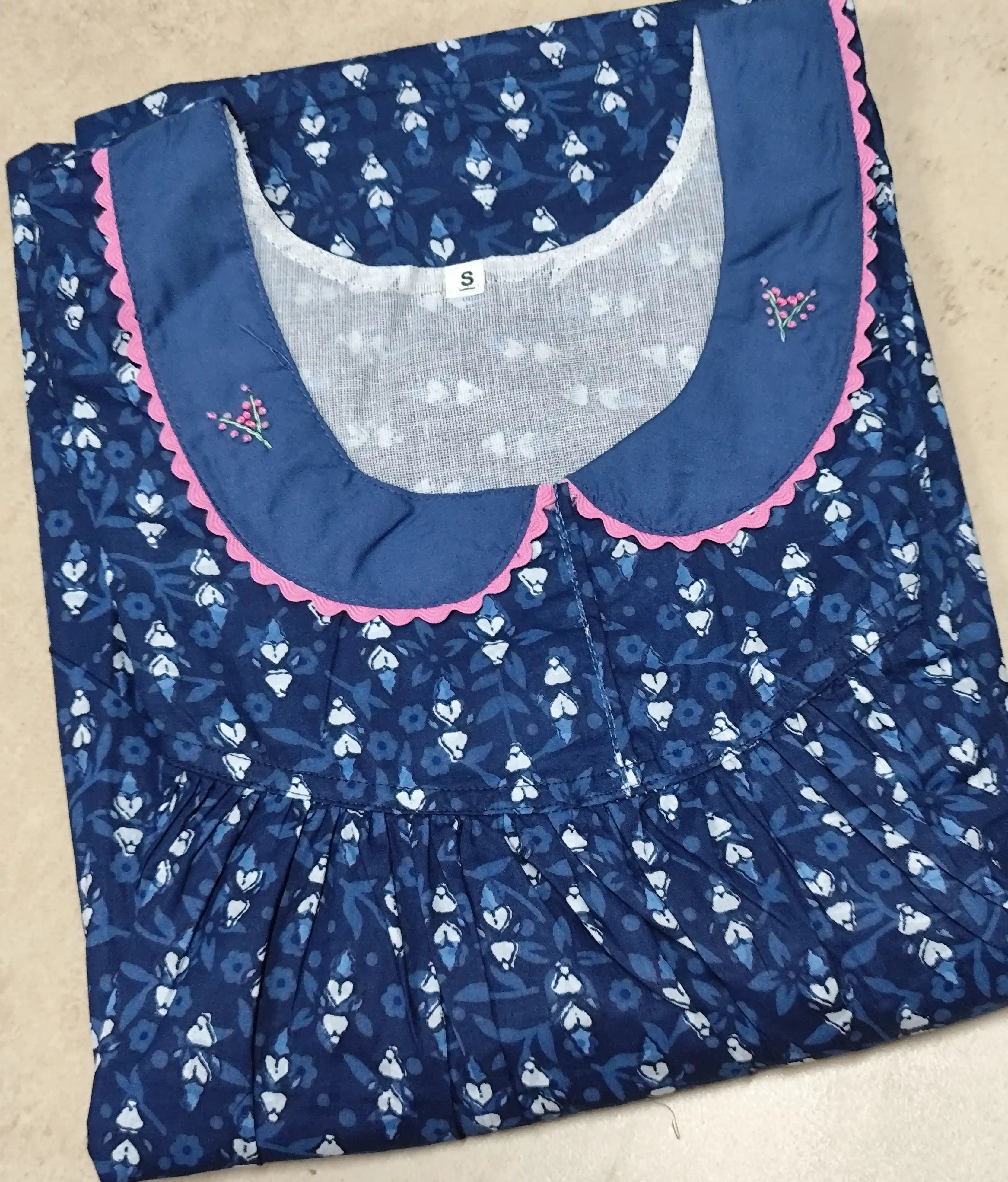 Cotton Pleated, With Pockets, No Open Small Printed Nighty