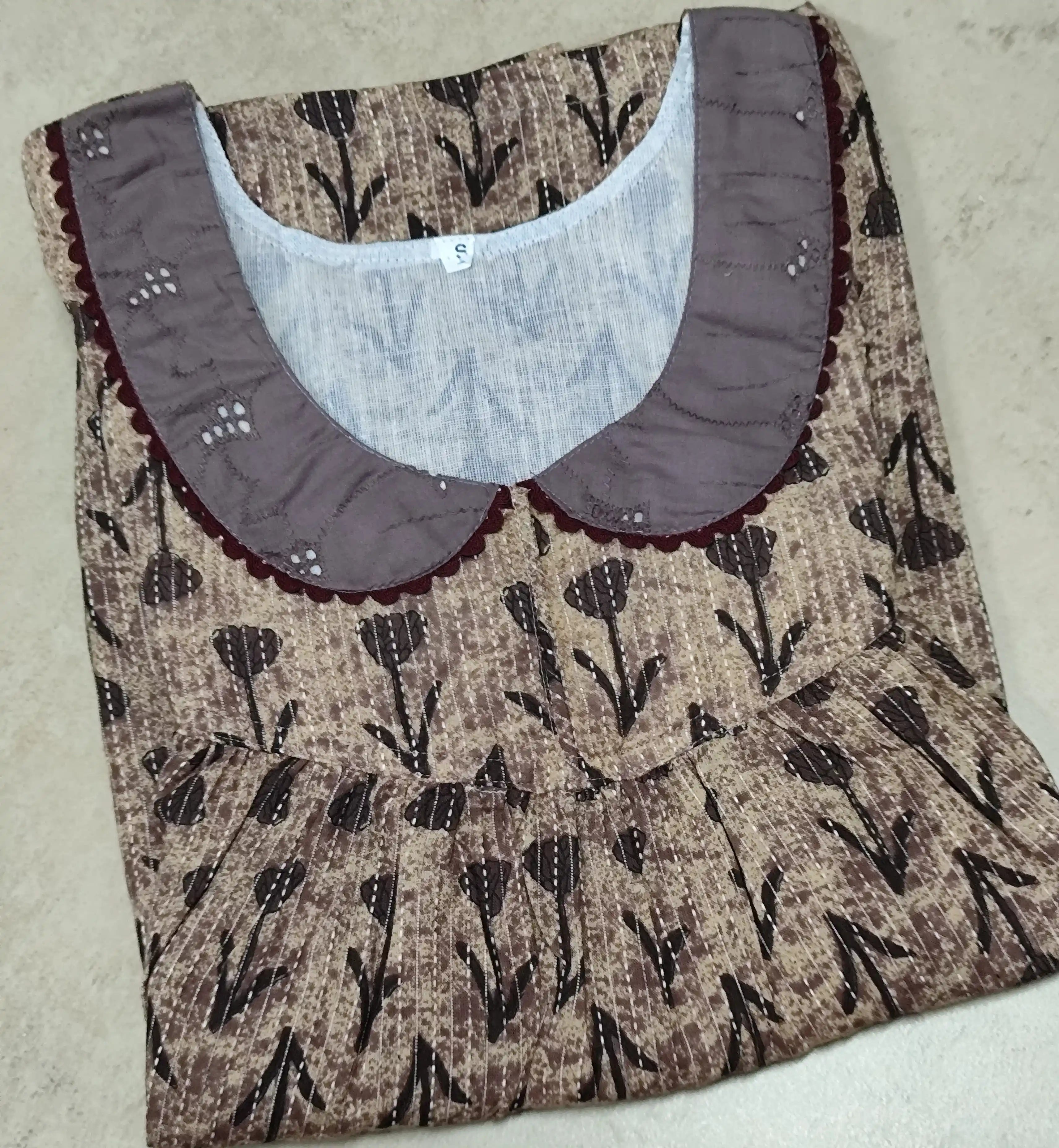 Cotton Pleated, With Pockets, No Open Small Printed Nighty