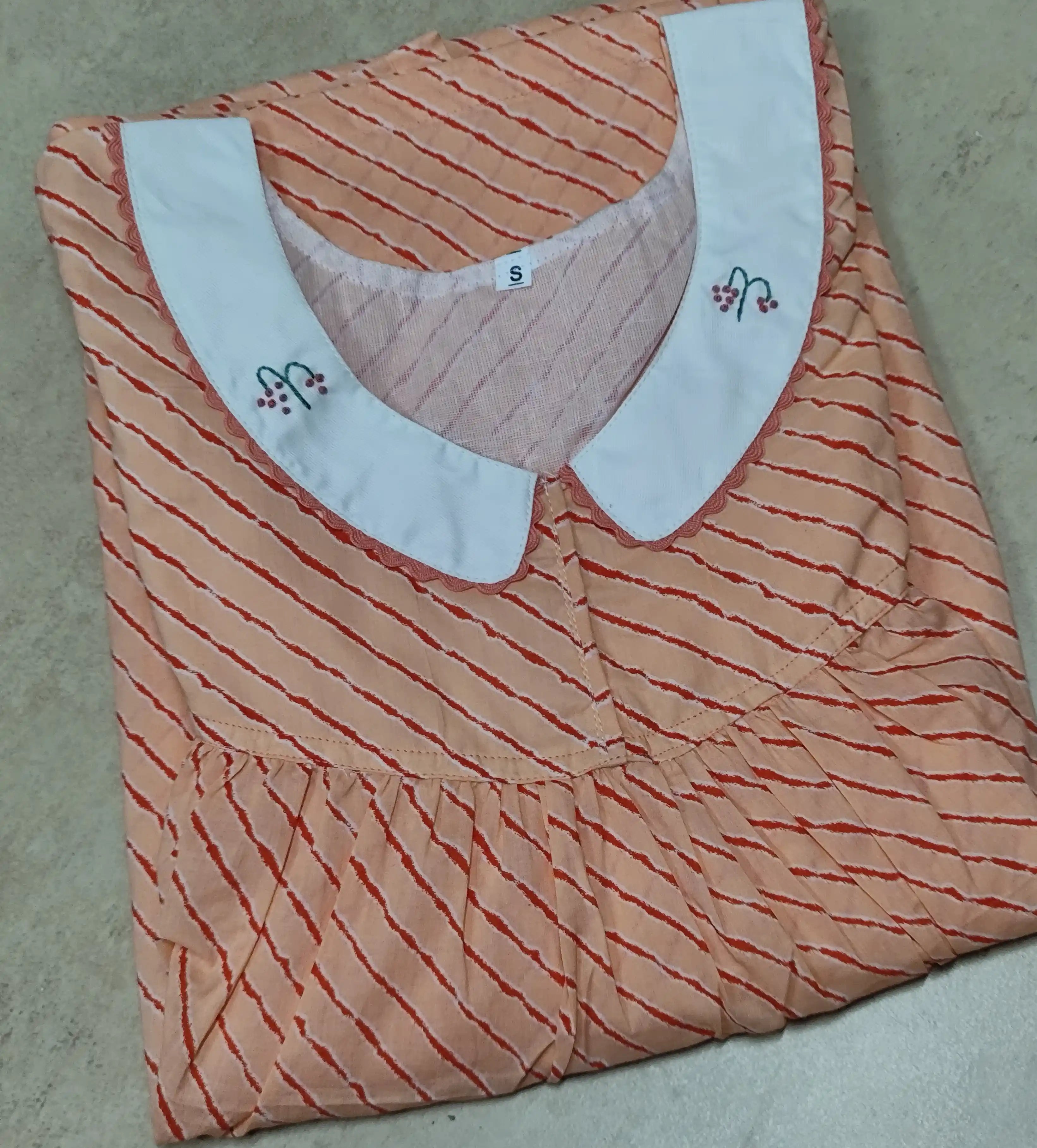 Cotton Pleated, With Pockets, No Open Small Printed Nighty