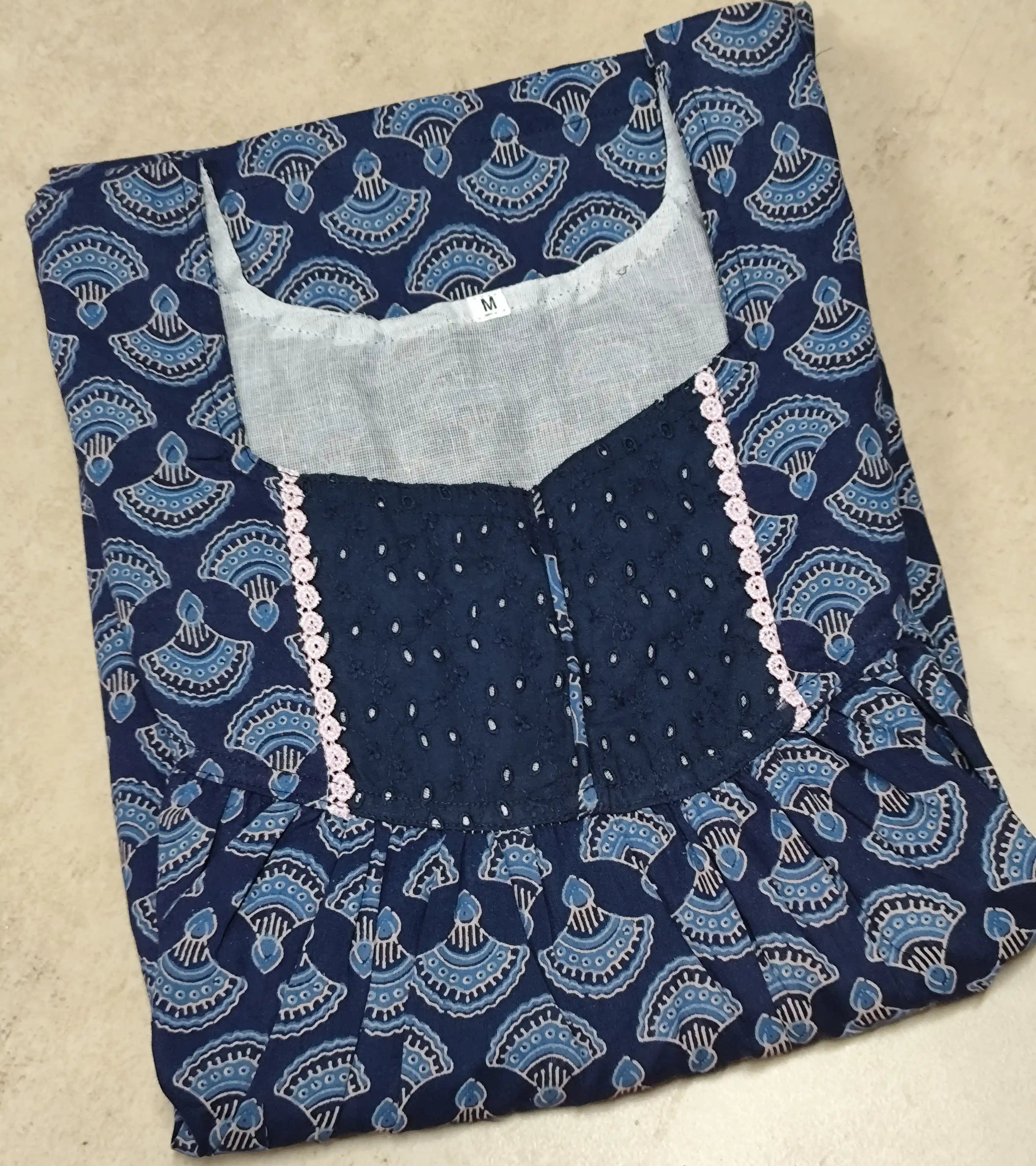 Cotton Pleated, With Pockets, No Open Medium Printed Nighty