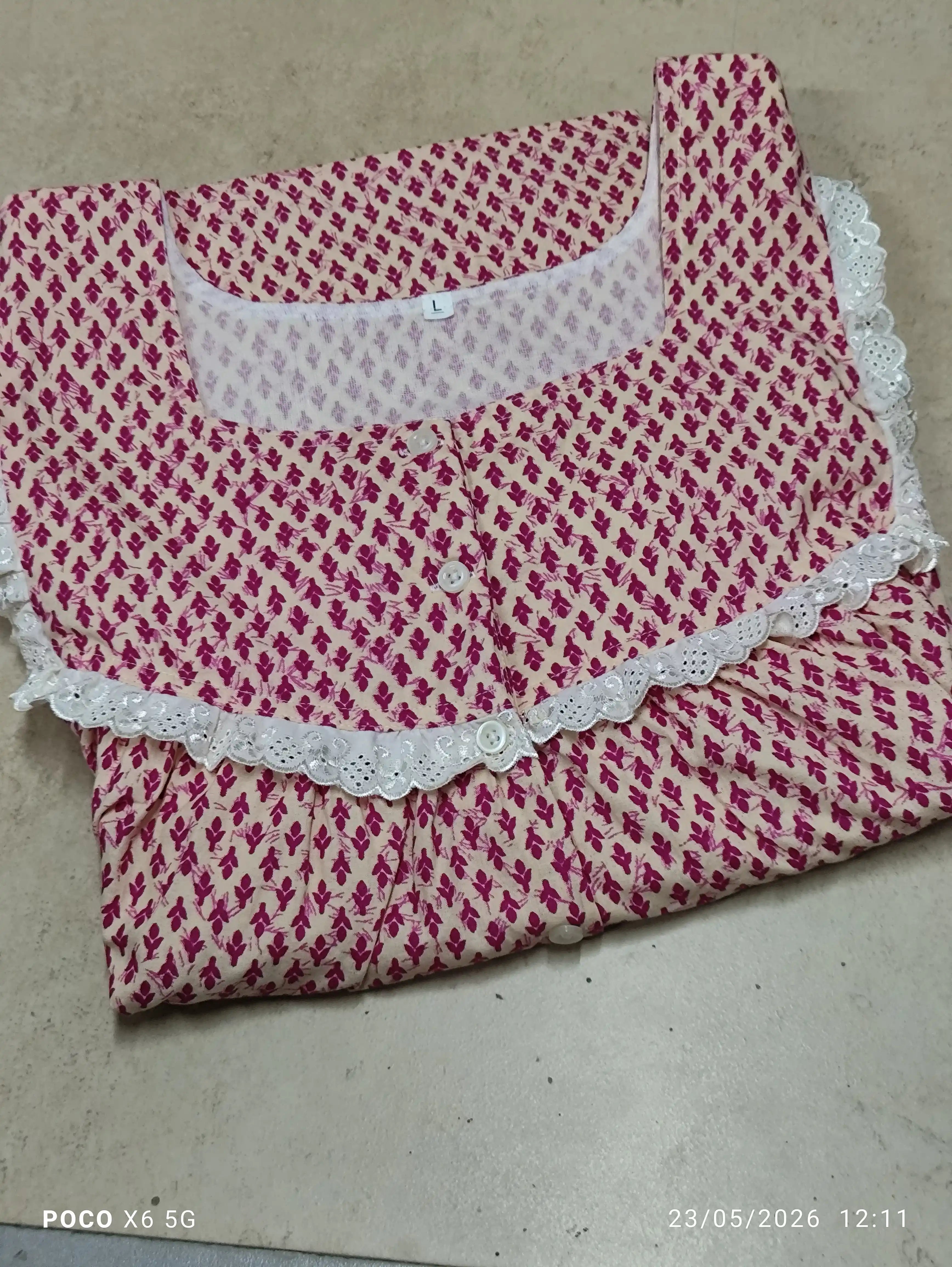 Bantex Pleated, With Pockets, Half Open Large Printed Nighty