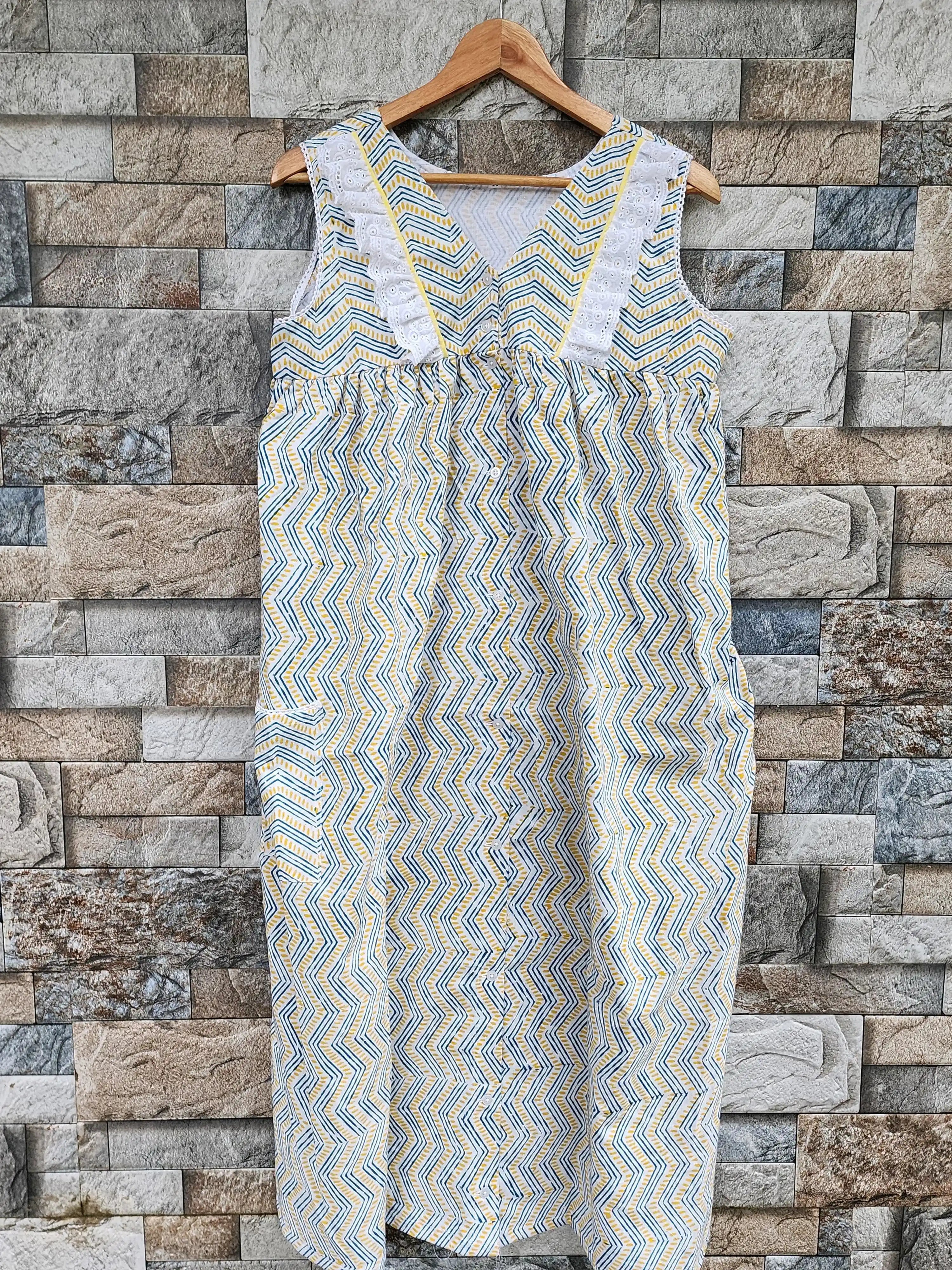 Cotton Pleated, With Pockets, Back A-line, Full Open Large Printed Maternity Wear