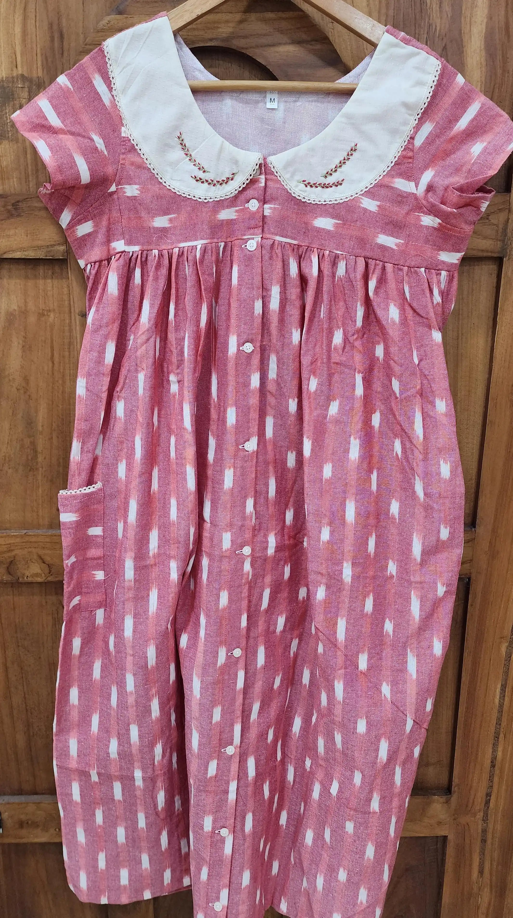 Cotton Pleated, With Pockets, Back A-line, Full Open Large Printed Maternity Wear