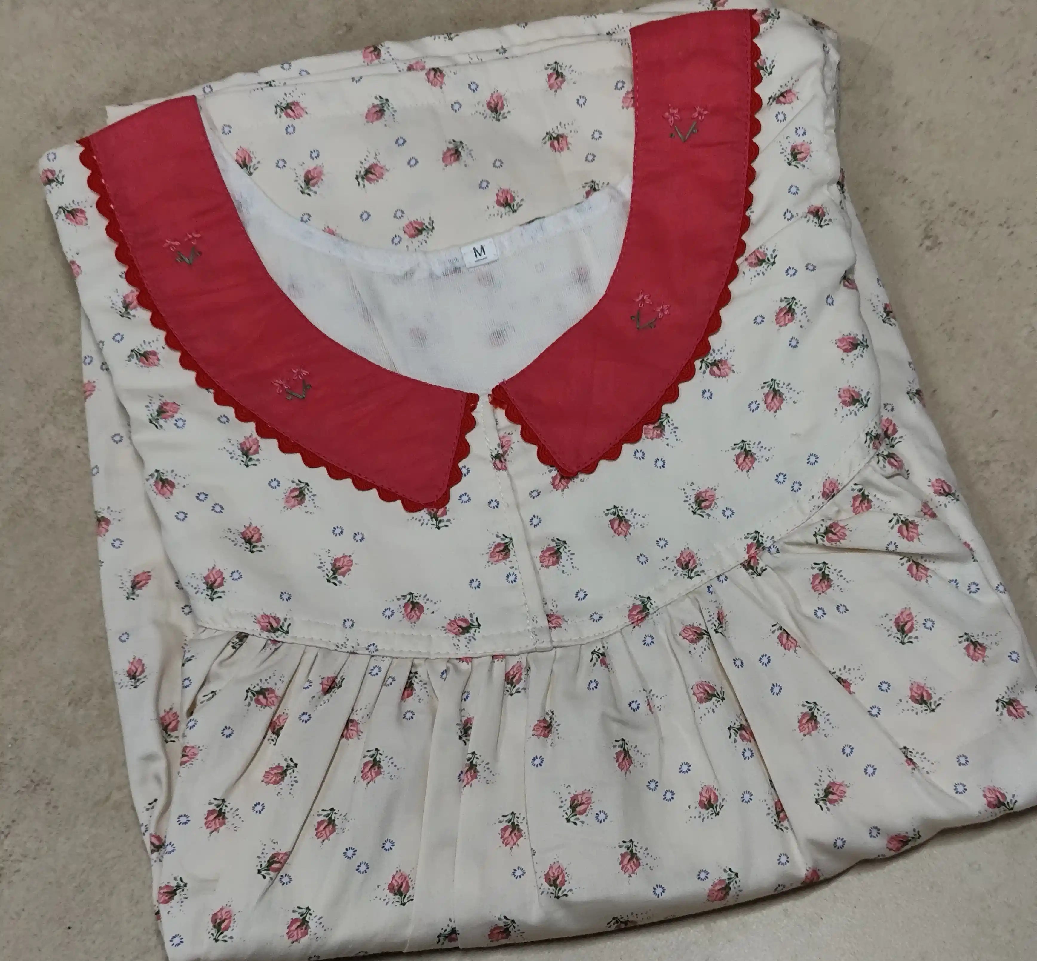 Cotton Pleated, With Pockets, No Open Medium Printed Nighty