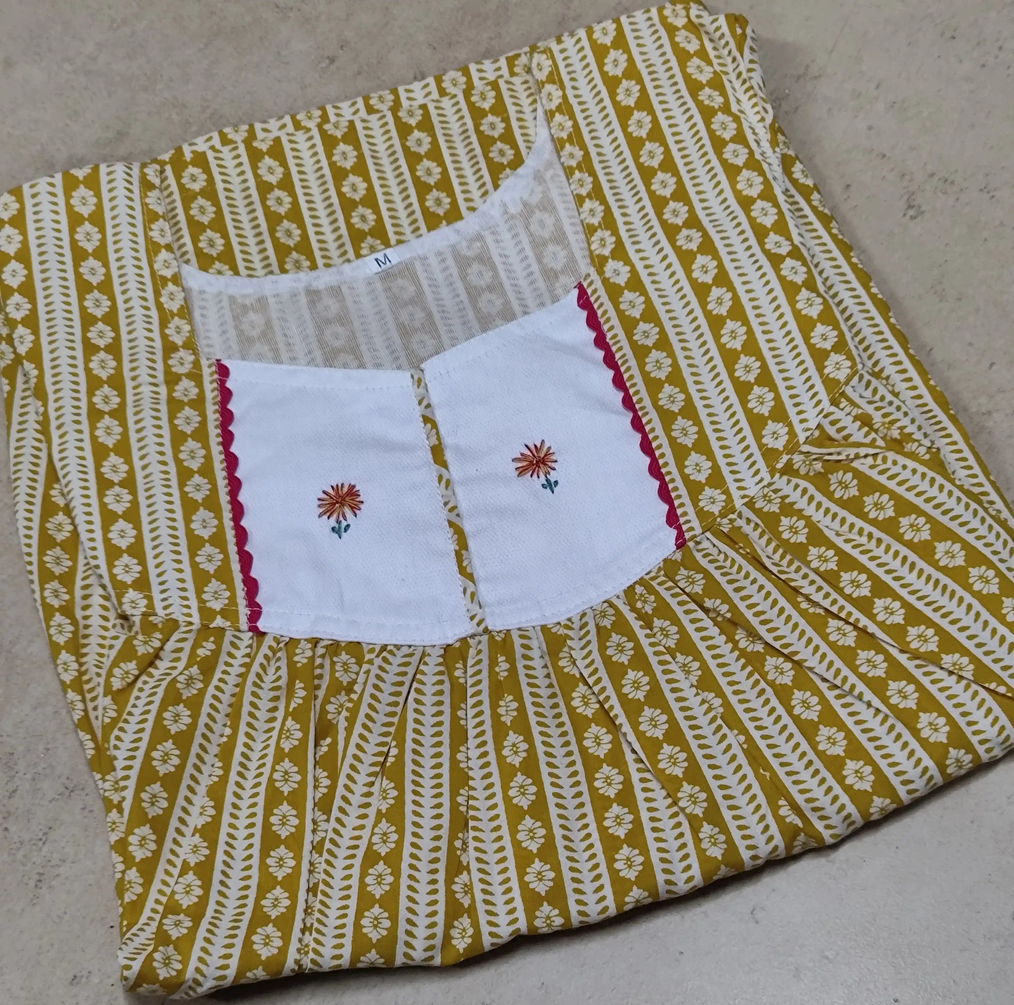 Cotton Pleated, With Pockets, No Open Medium Printed Nighty