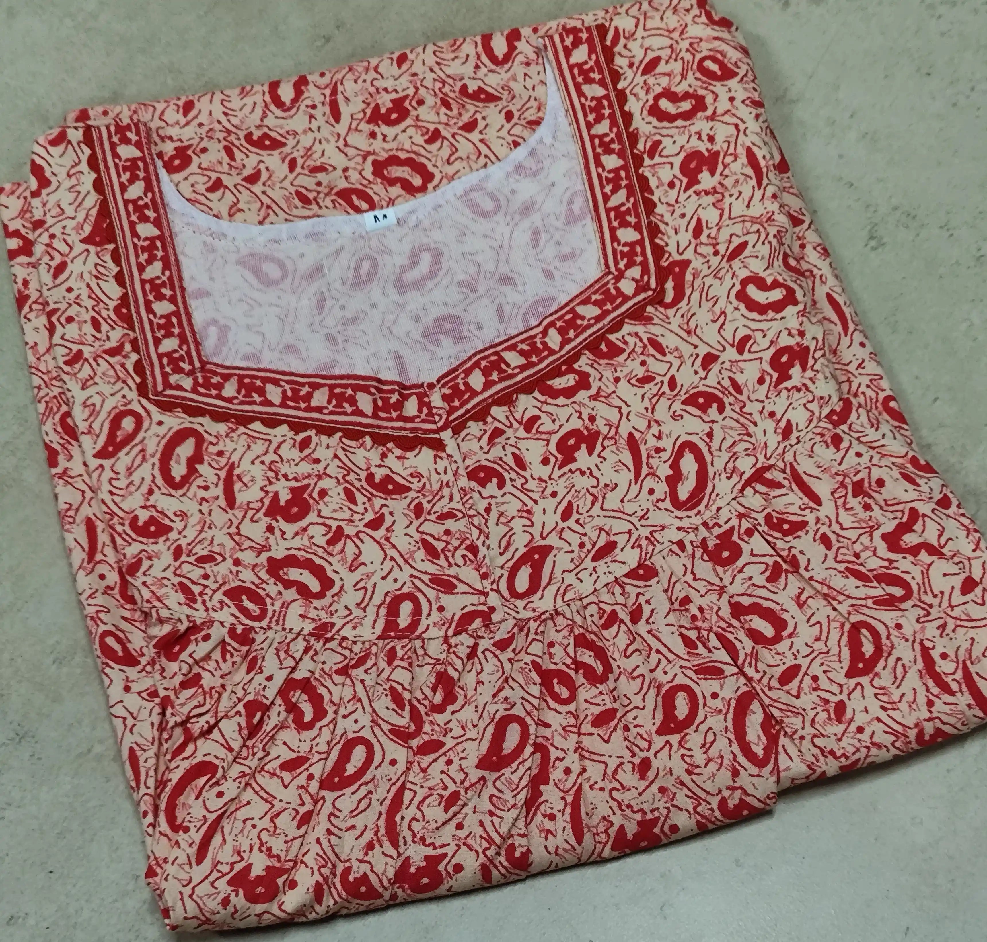Cotton Pleated, With Pockets, No Open Medium Printed Nighty