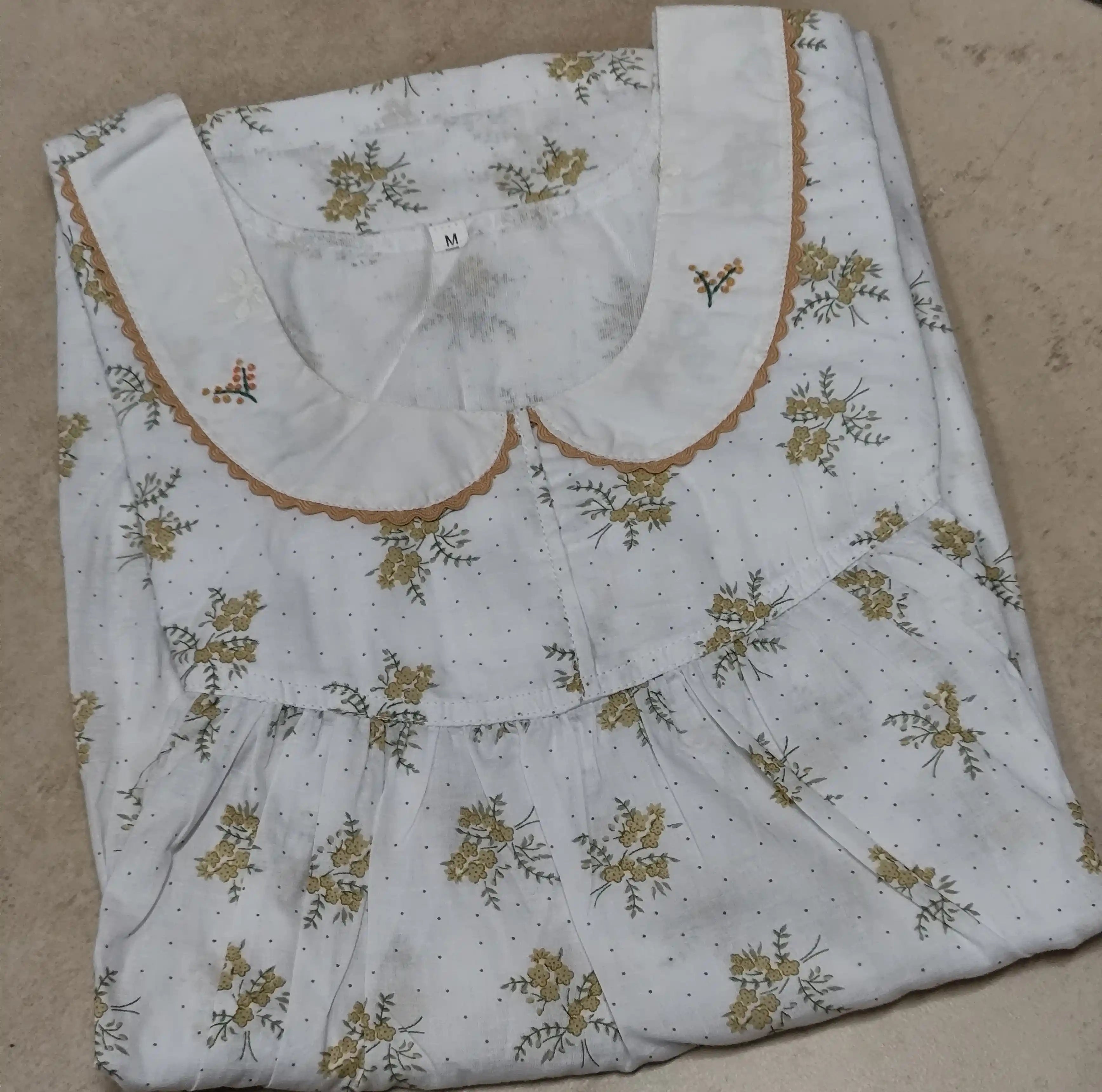 Cotton Pleated, With Pockets, No Open Medium Printed Nighty