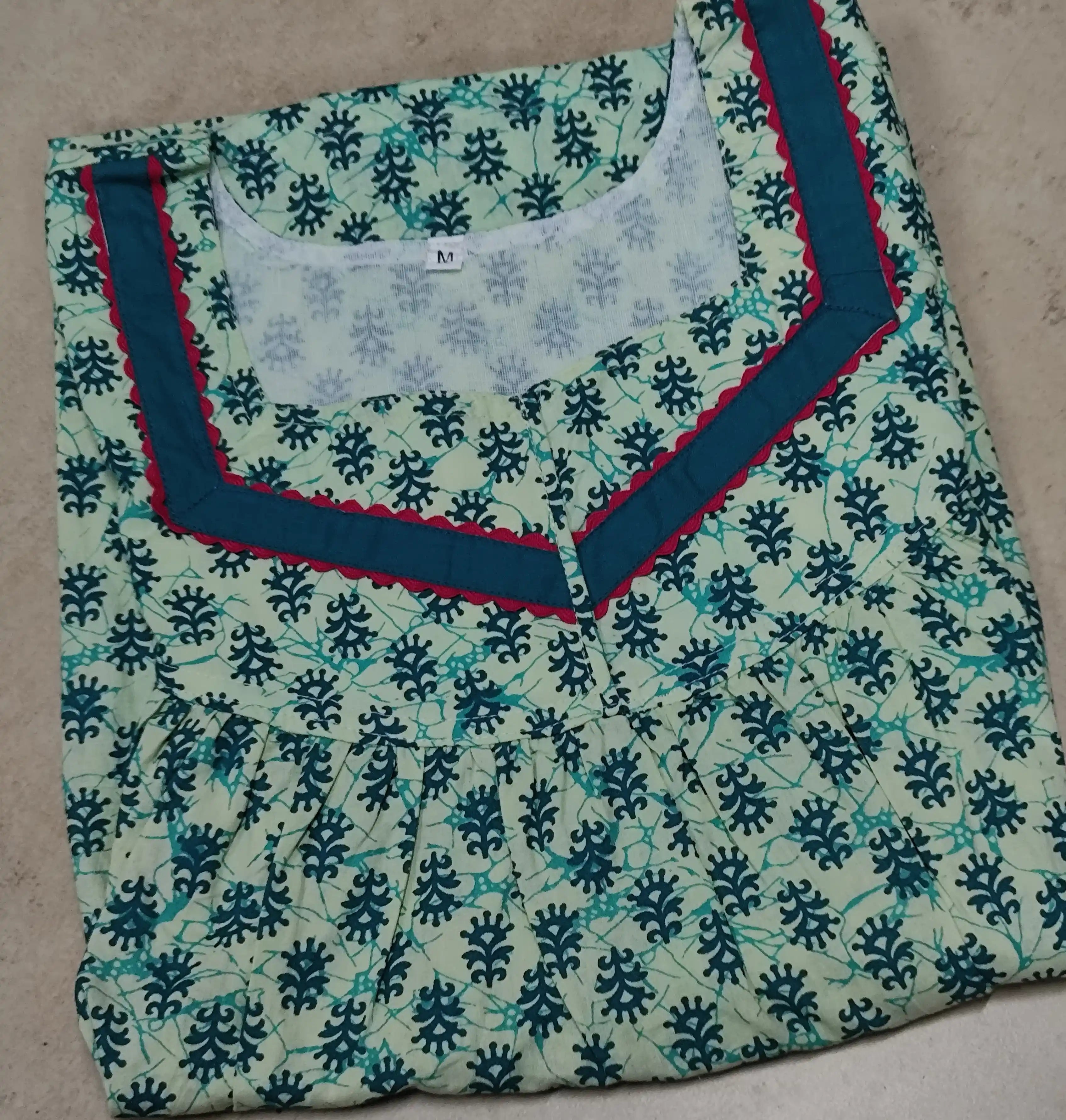 Cotton Pleated, With Pockets, No Open Medium Printed Nighty