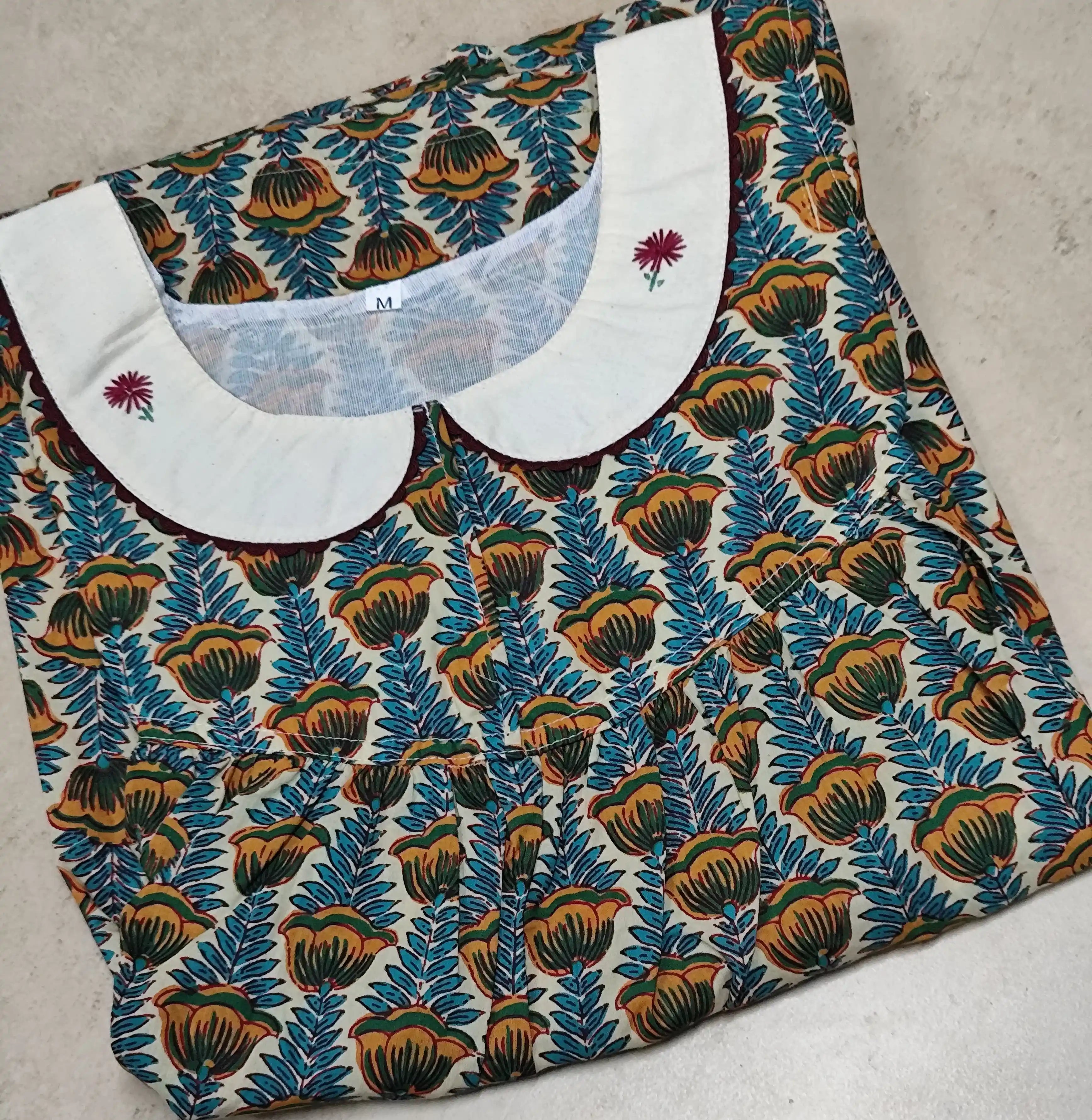 Cotton Pleated, With Pockets, No Open Medium Printed Nighty
