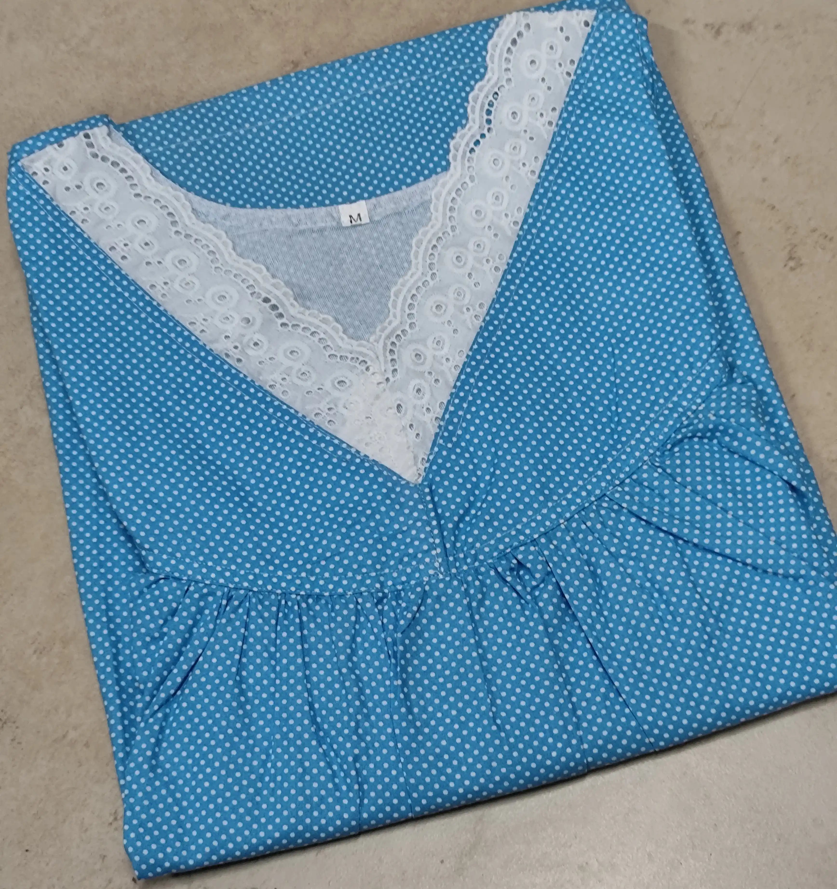 Cotton Pleated, With Pockets, No Open Medium Printed Nighty