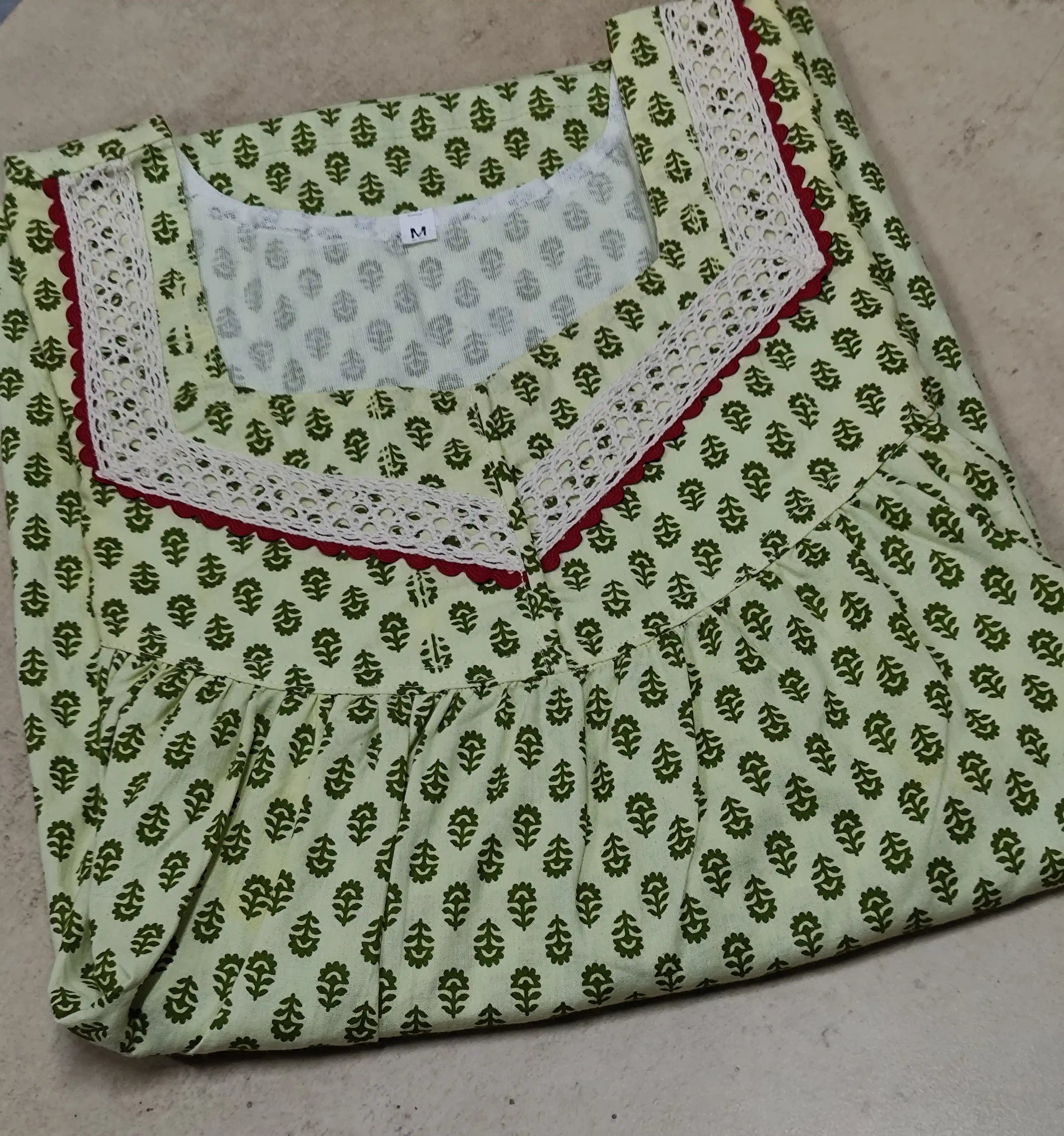 Cotton Pleated, With Pockets, No Open Medium Printed Nighty