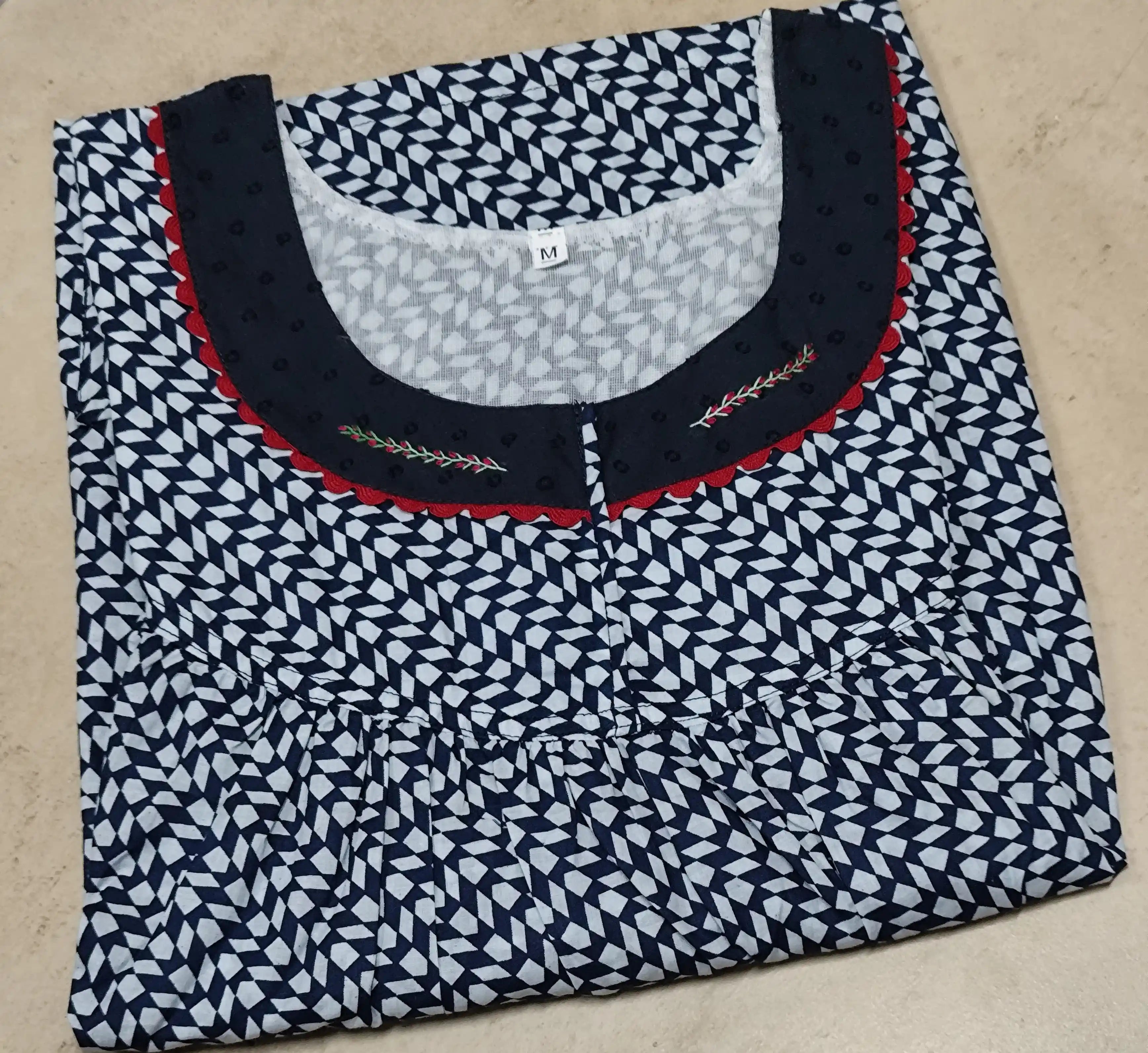 Cotton Pleated, With Pockets, No Open Medium Printed Nighty