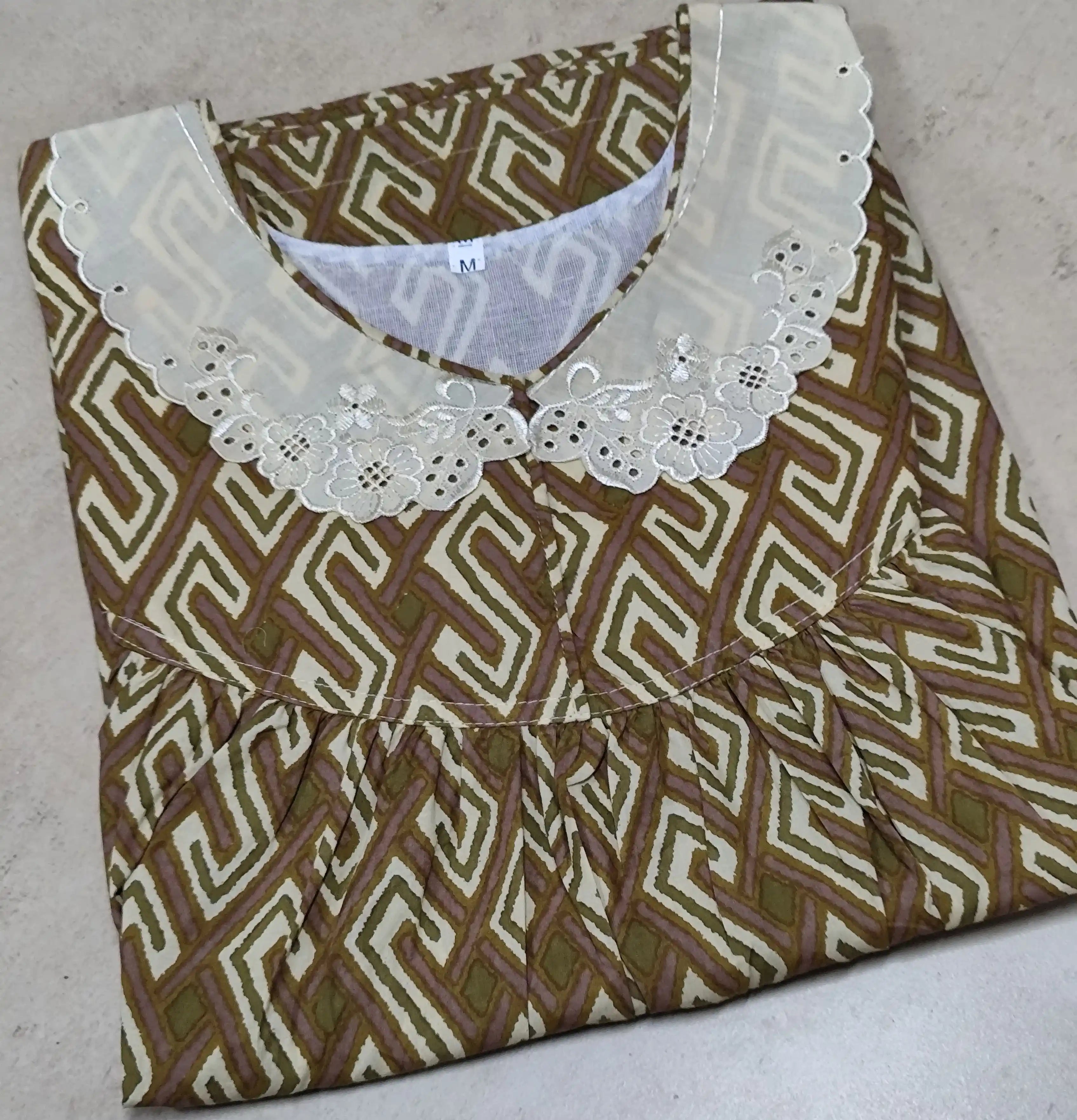 Cotton Pleated, With Pockets, No Open Medium Printed Nighty