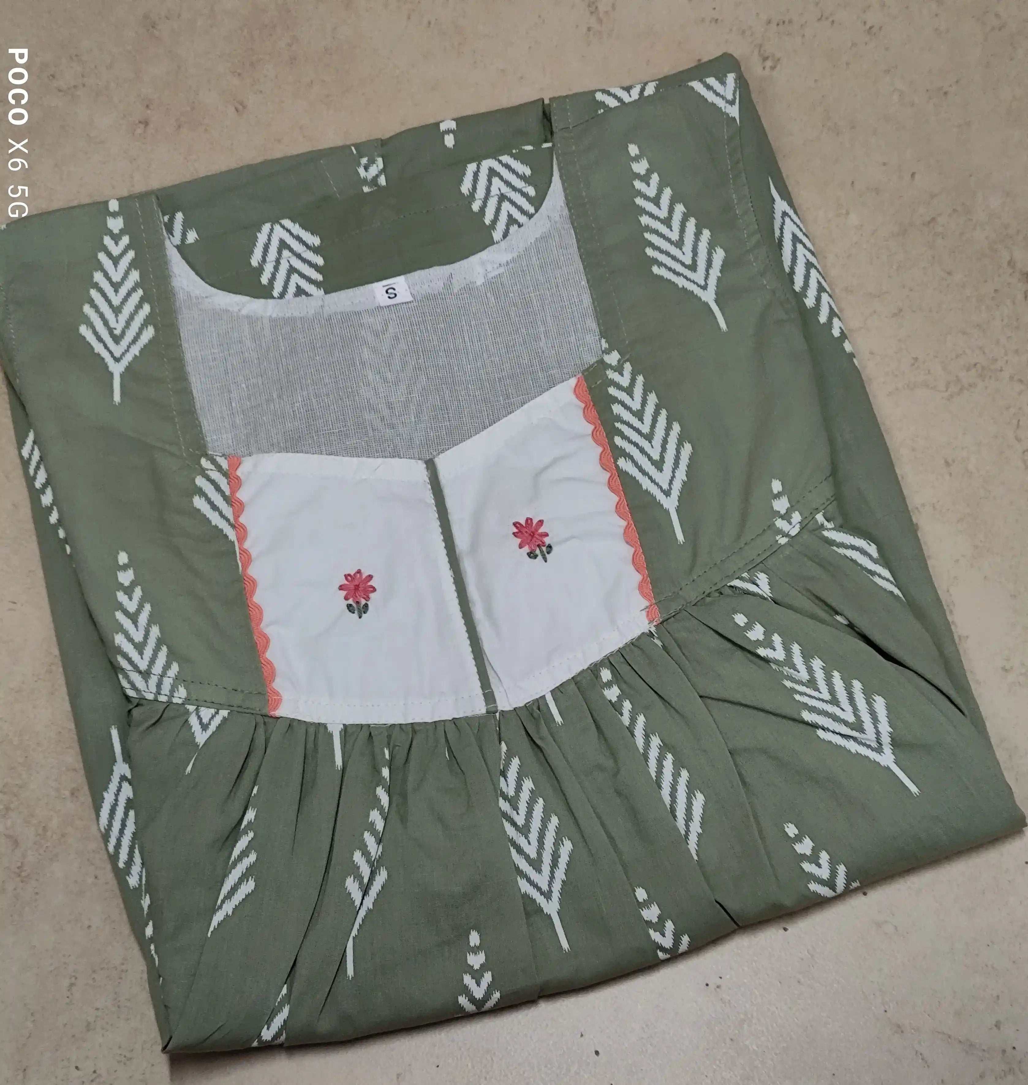 Cotton Pleated, With Pockets, No Open Small Printed Nighty