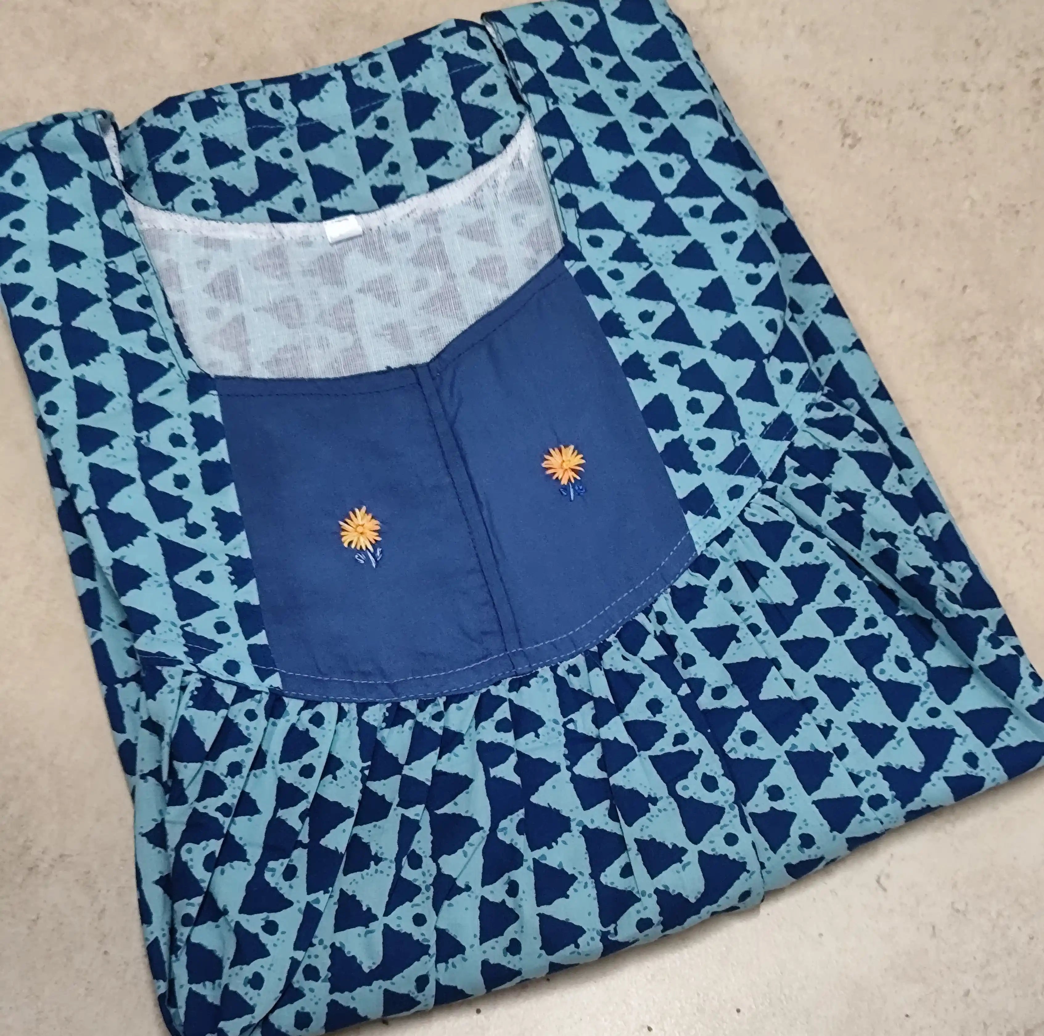 Cotton Pleated, With Pockets, No Open Medium Printed Nighty