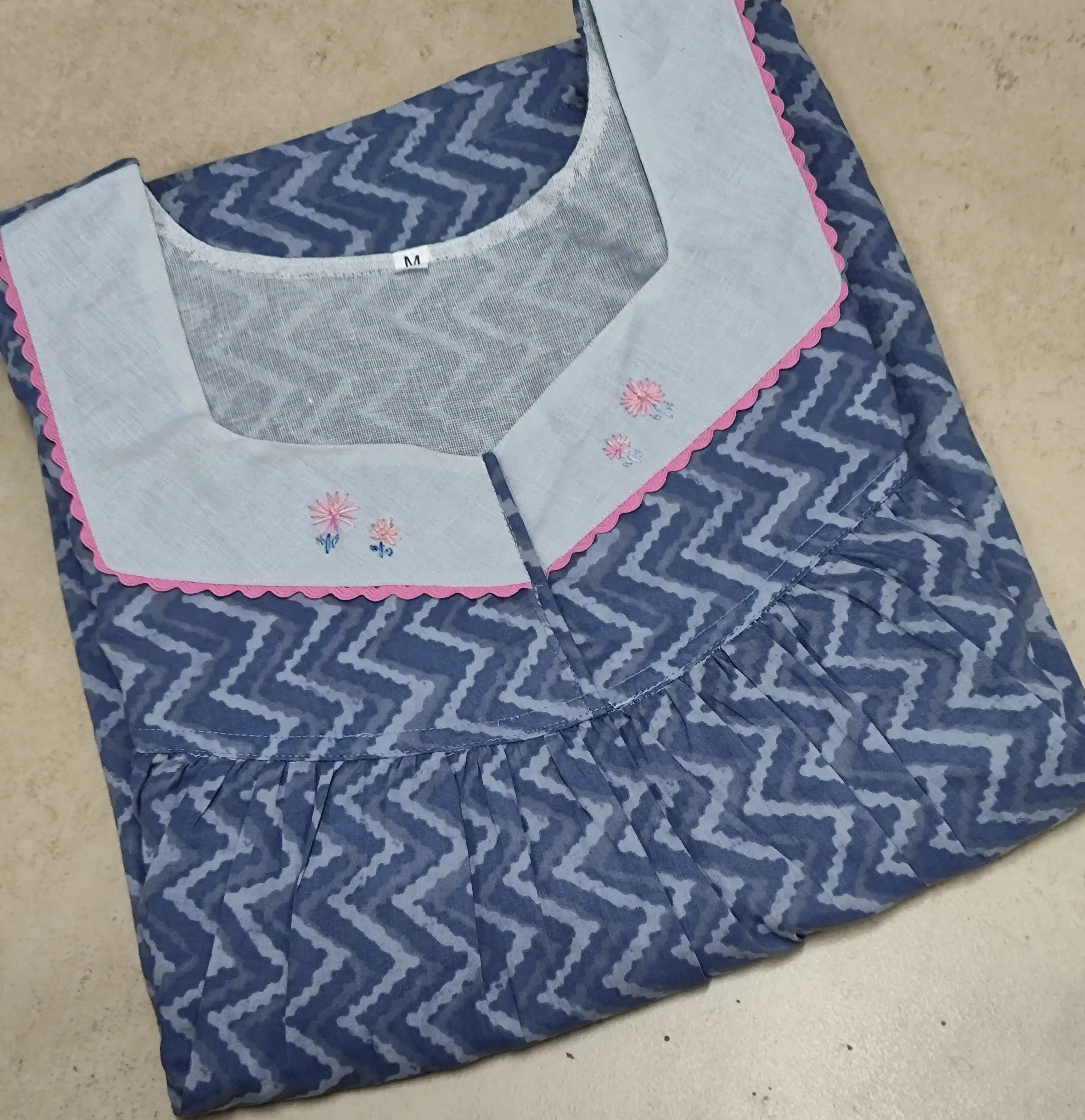 Cotton Pleated, With Pockets, No Open Medium Printed Nighty