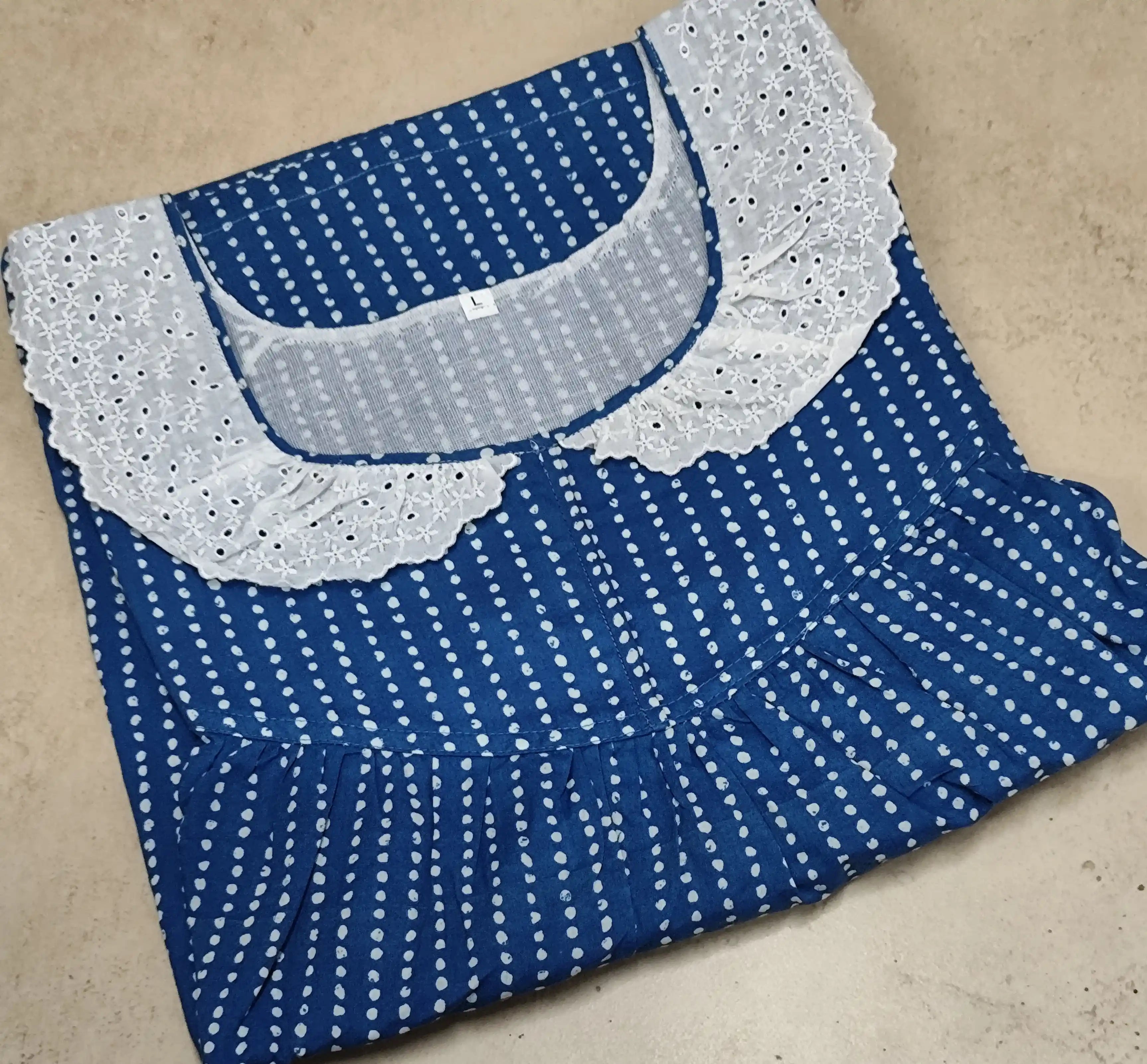 Cotton Pleated, With Pockets, No Open Large Printed Nighty
